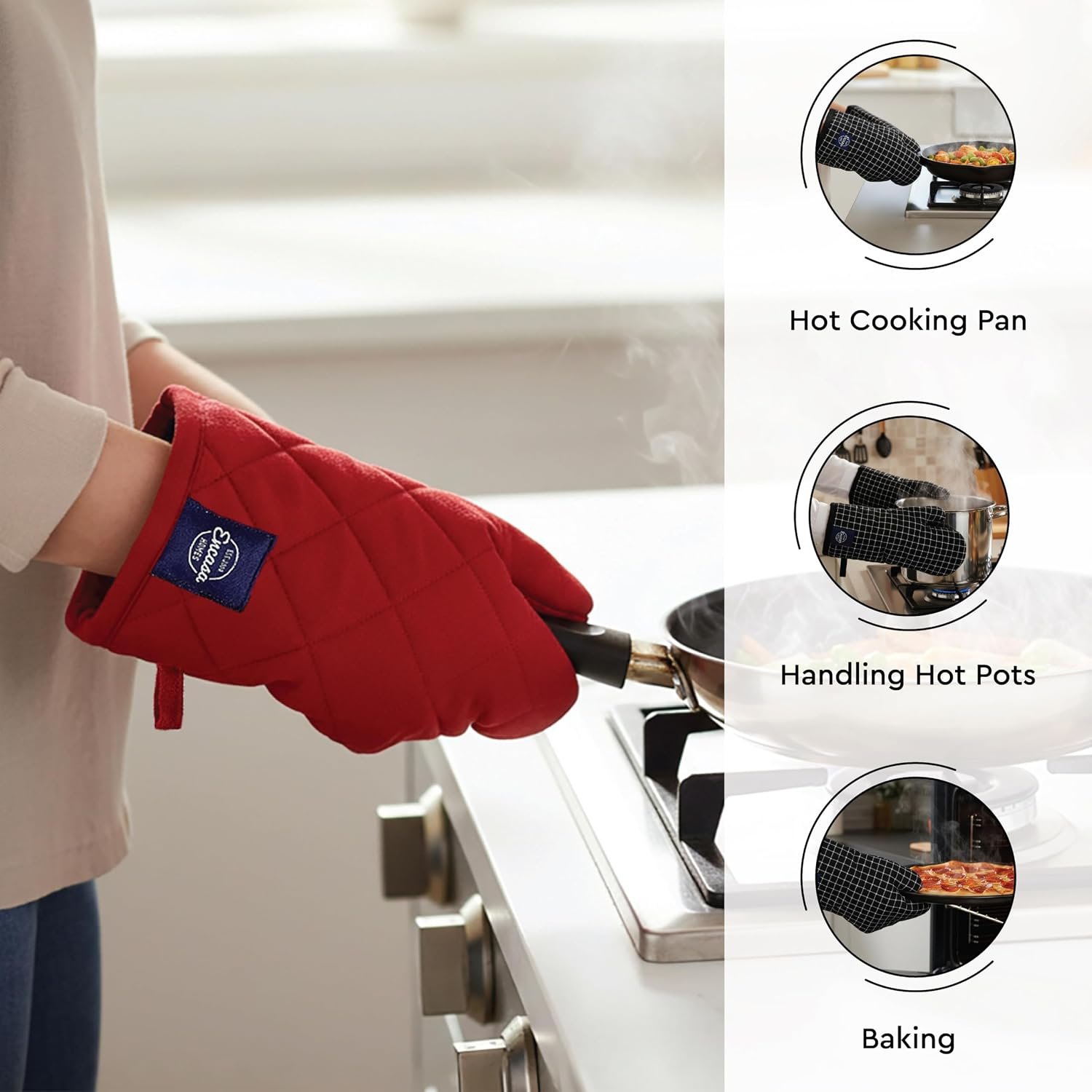 Encasa XO Kitchen Apron with Oven Gloves & Potholder - Combo Set -100% Cotton - Heat Resistant - Image 6