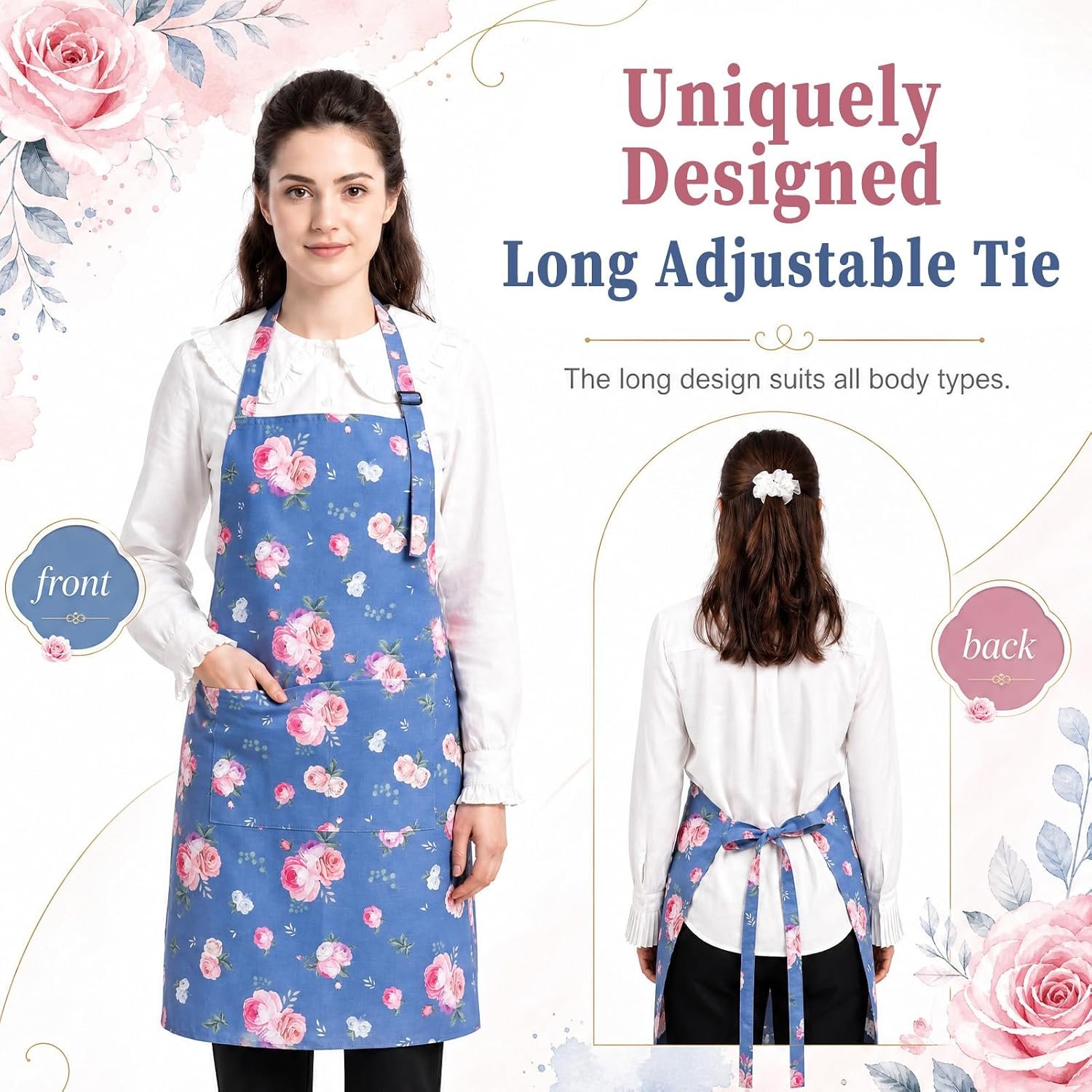 2 Pack Aprons for Women with Pocket Adjustable Aprons for Kitchen Cooking Gardening Apron Gifts for Birthday Mothers Day Salon - Image 3