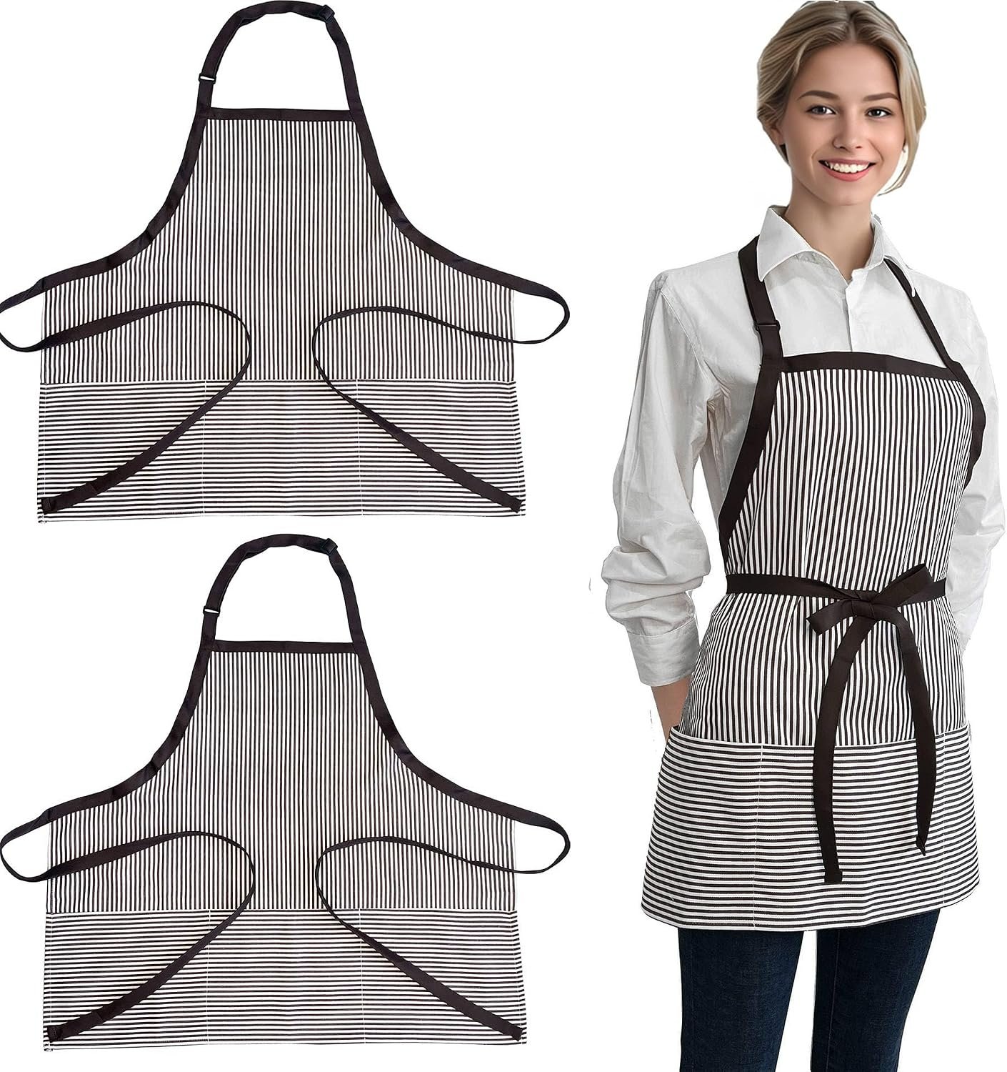 Chef Apron Striped Waitress Apron Kitchen Cooking Women Short Apron Adjustable Halter Cute Apron