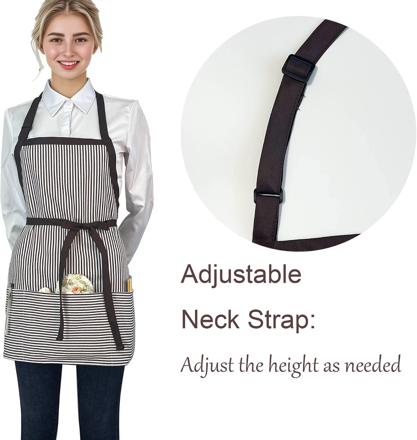 Chef Apron Striped Waitress Apron Kitchen Cooking Women Short Apron Adjustable Halter Cute Apron - Image 2