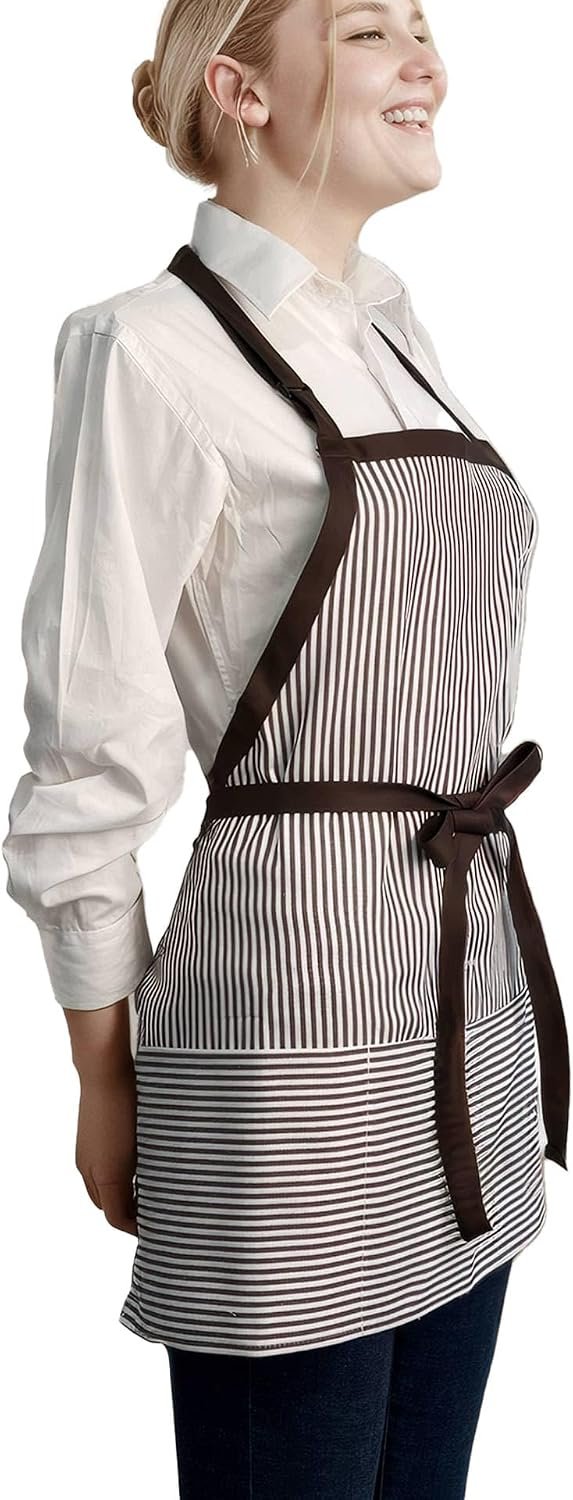 Chef Apron Striped Waitress Apron Kitchen Cooking Women Short Apron Adjustable Halter Cute Apron - Image 3