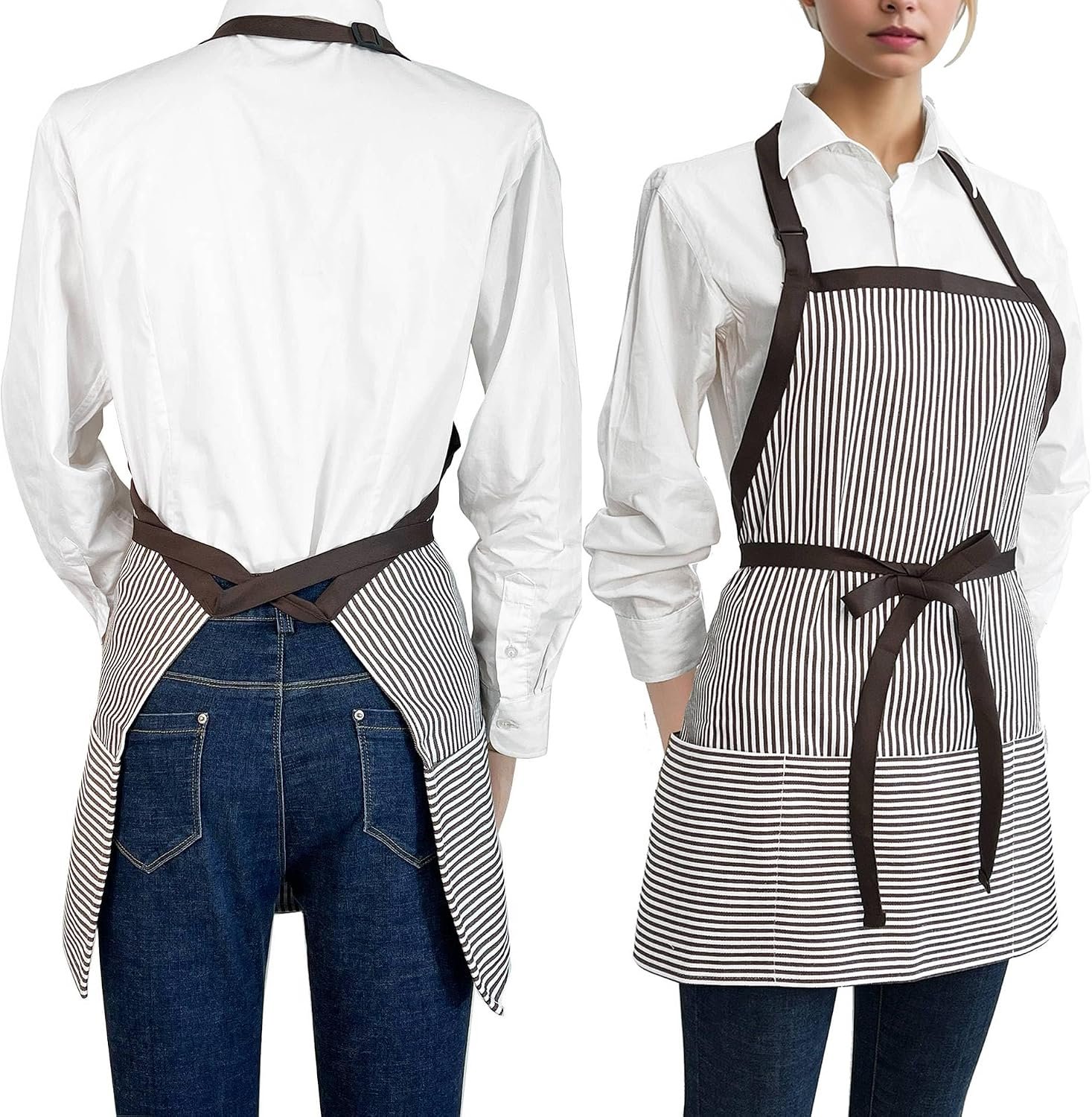 Chef Apron Striped Waitress Apron Kitchen Cooking Women Short Apron Adjustable Halter Cute Apron - Image 4