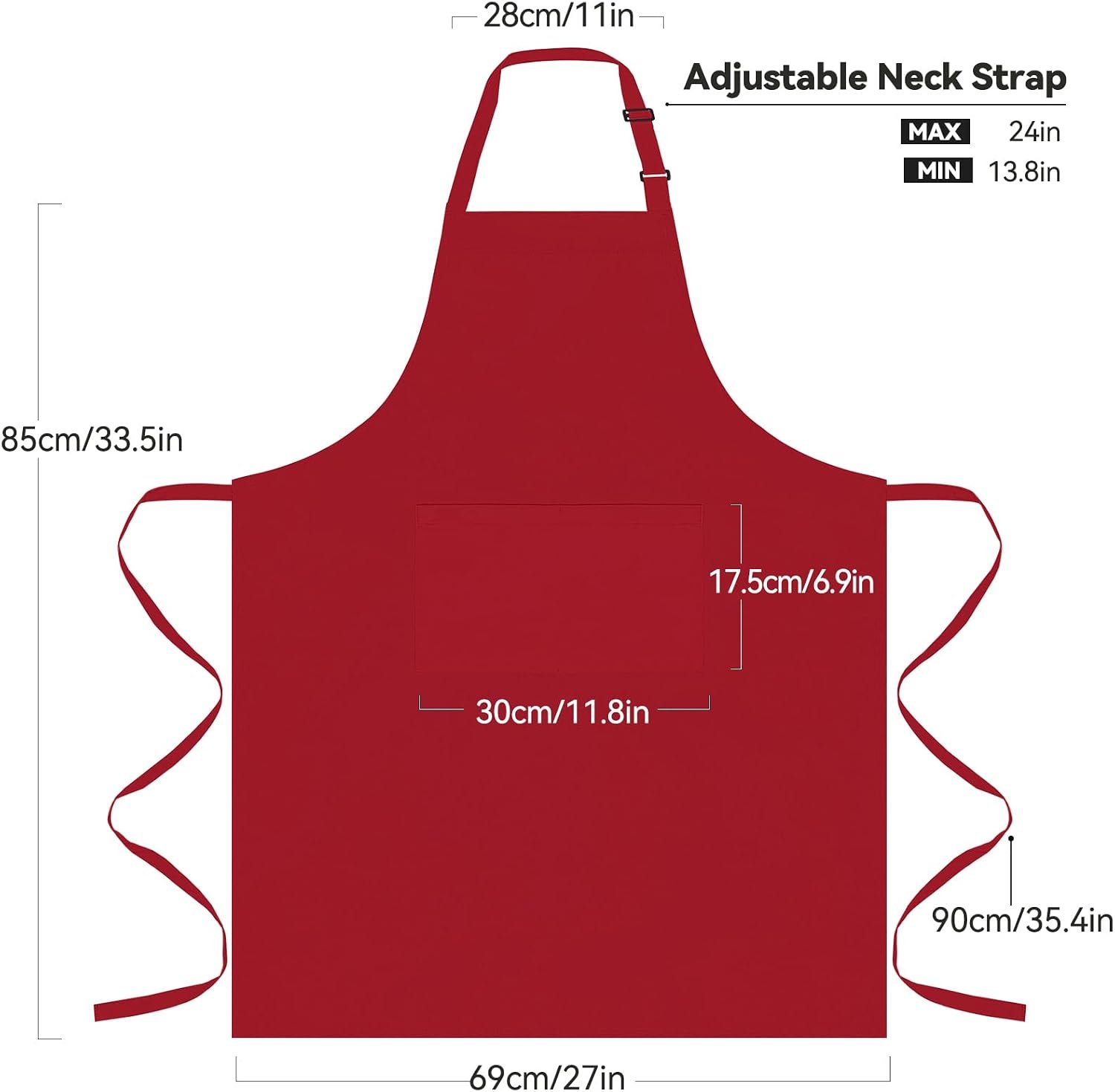 NLUS 2 Pack Kitchen Aprons with 2 Pockets for Women Men, Chef Aprons for Baking BBQ Cooking, Red - Image 3