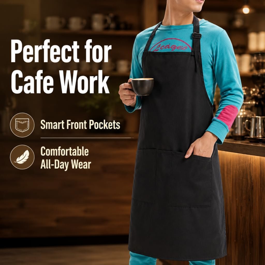 Chef Apron,Cotton Polyester Kitchen Apron with 2Pockets,Adjustable Stain Resistant for Cooking BBQ(1Pcs) - Image 6