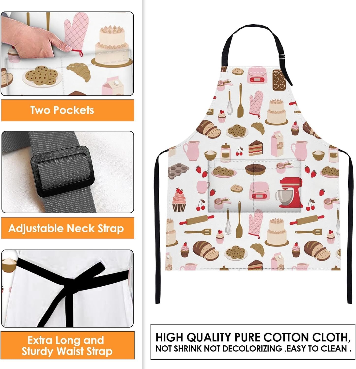Britimes Apron Home Kitchen Cooking Baking Gardening for Women Men With Pockets Cake Cooking Cookie Pastry Chef 32x28 inch - Image 4