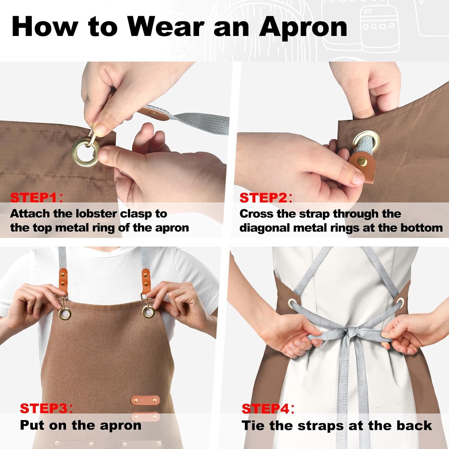 BeLuyi chef apron bib tool apron for man woman cross back straps with 4 pockets for kitchen cooking gardening baking working - Image 5