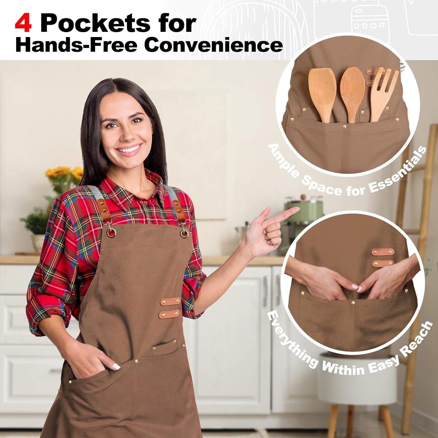 BeLuyi chef apron bib tool apron for man woman cross back straps with 4 pockets for kitchen cooking gardening baking working - Image 6