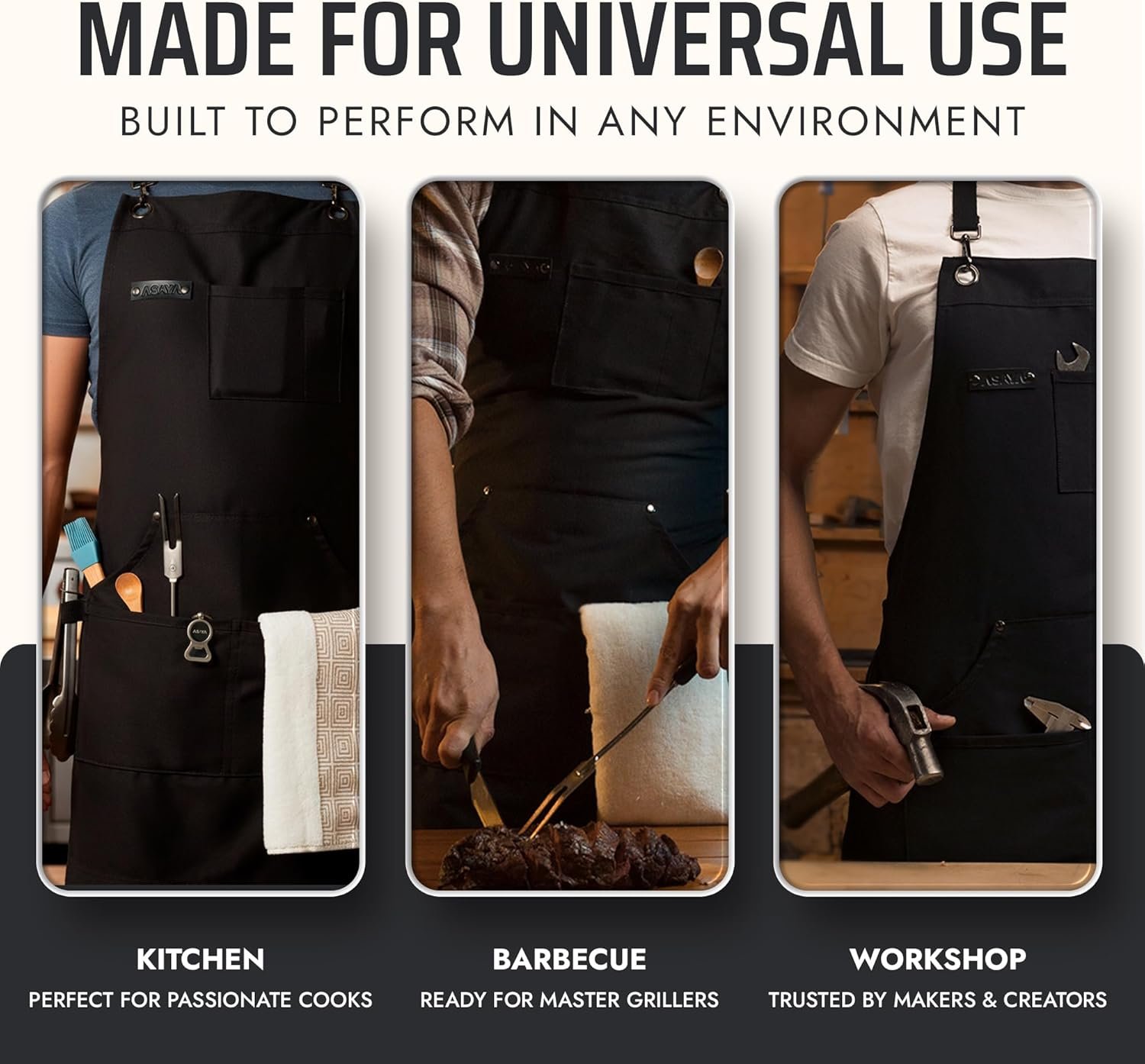 Asaya Chef and BBQ Apron with Bottle Opener and Hand Towel - 10oz Cotton Canvas, Stainless Steel Hardware - Cross Back Straps - Image 5