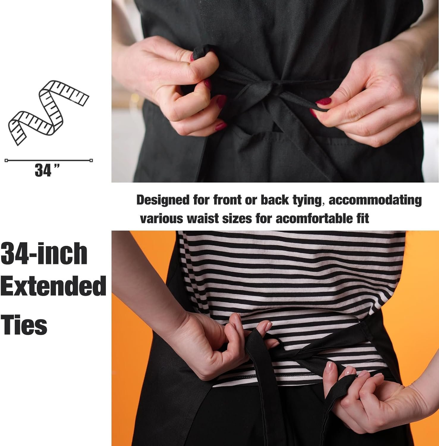 NOBONDO 12 Pack Bib Apron - Unisex Black Apron Bulk with 2 Roomy Pockets Machine Washable for Kitchen Crafting BBQ Drawing - Image 4