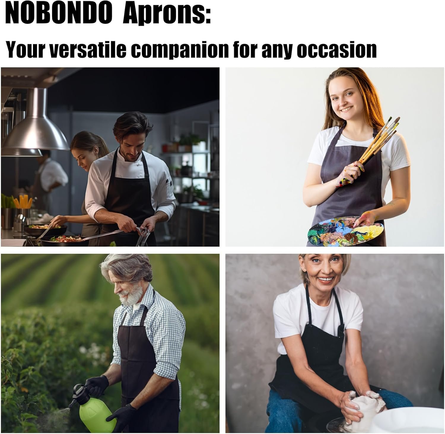 NOBONDO 12 Pack Bib Apron - Unisex Black Apron Bulk with 2 Roomy Pockets Machine Washable for Kitchen Crafting BBQ Drawing - Image 5
