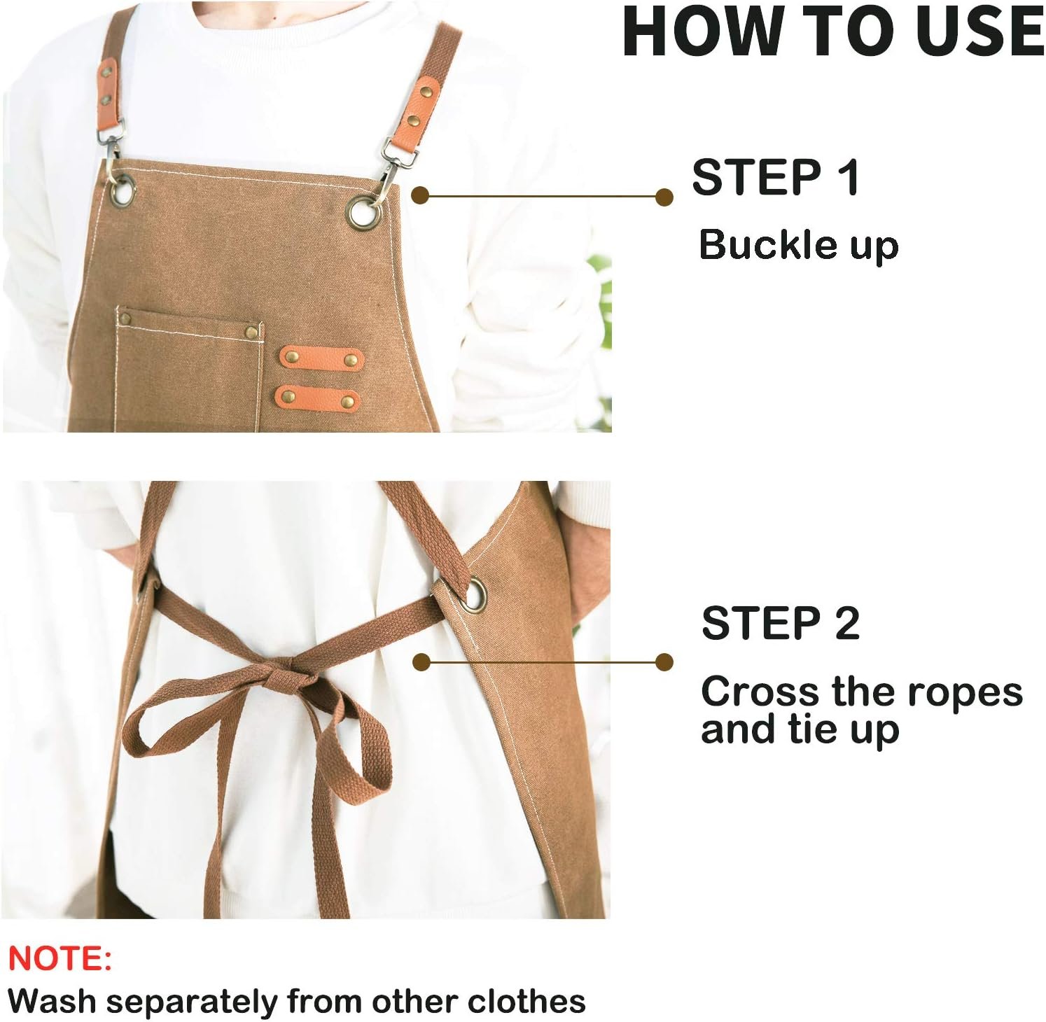 ZOMAO Chef Apron, Cotton Canvas Cross Back Apron with Pockets for Women and Men,Adjustable Strap and Large Pockets Apron,Kitchen Cooking Baking Bib Apron - Image 4