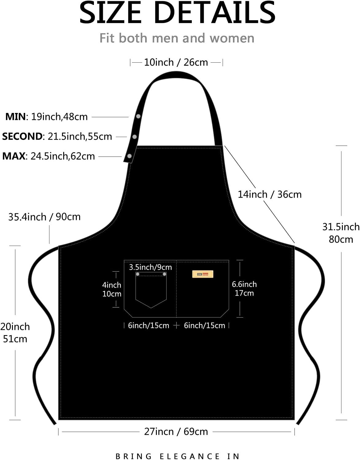 Yuubin Extra Large Aprons for Men Adjustable Button Apron with Pockets Chef Cooking Kitchen Aprons Women,Water&Oil Resistant - Image 4