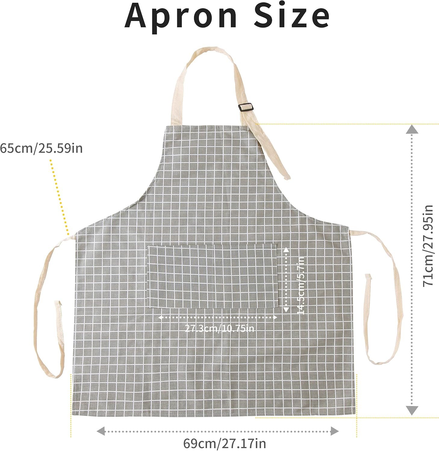 Tosewever 2 Pieces Kitchen Cooking Aprons, Waterproof Linen Adjustable Bib Aprons with 2 Pockets for Women Men Chef (Grey Stripes/Plaids, 2) - Image 7