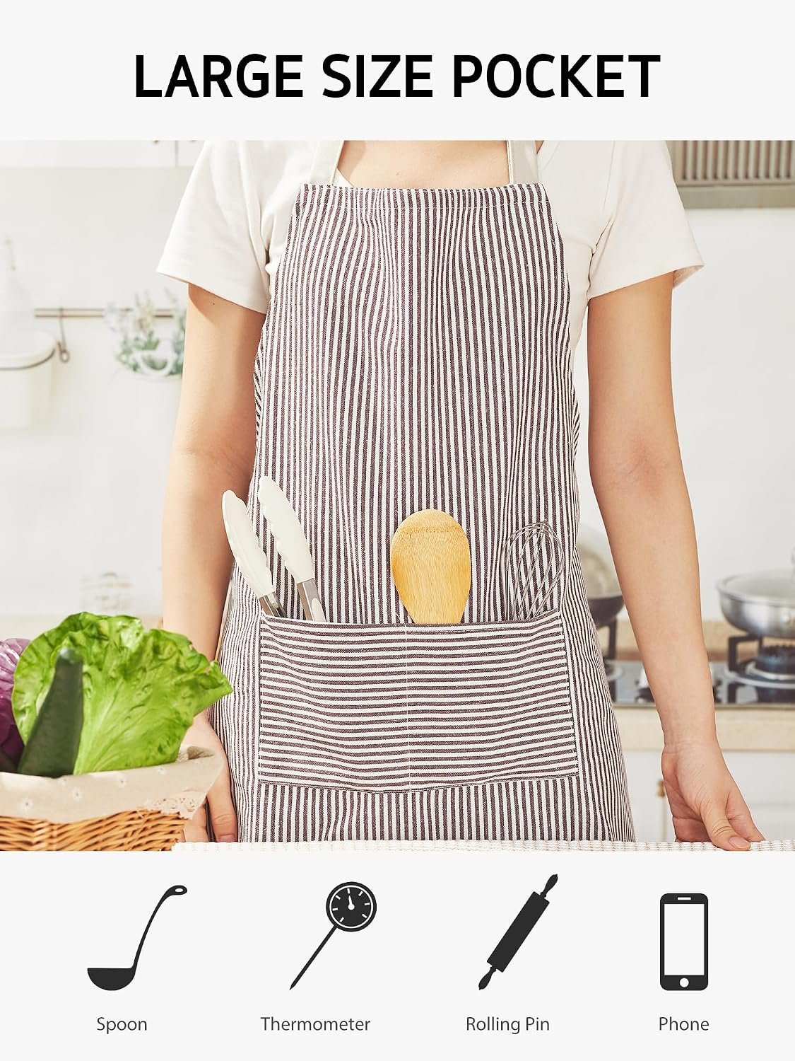 Syntus Apron for Men Women, Adjustable Cooking Kitchen Chef Aprons with 2 Pockets - Image 6