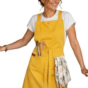 100% Cotton Kitchen Apron with 2 Pockets – Adjustable Chef Apron for Cooking Baking BBQ – Unisex Apron