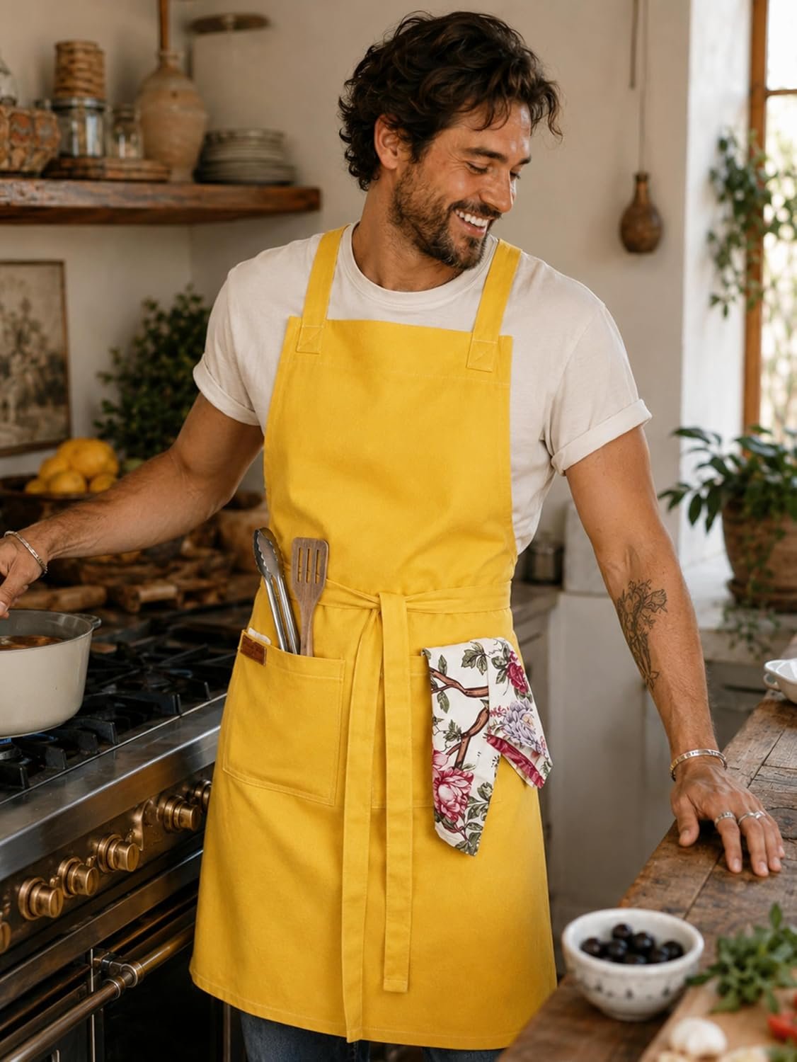 100% Cotton Kitchen Apron with 2 Pockets – Adjustable Chef Apron for Cooking Baking BBQ – Unisex Apron - Image 2