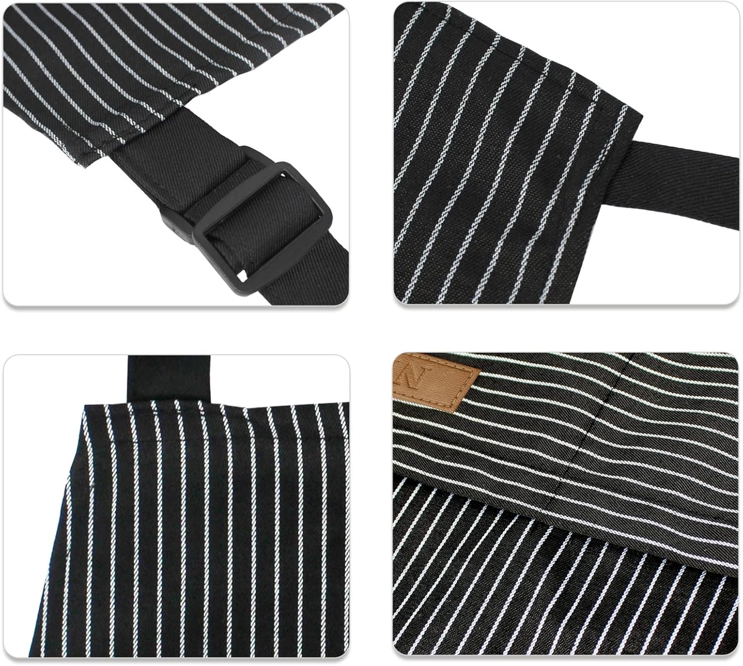 NLUS 2 Pack Kitchen Cooking Aprons, Adjustable Bib Soft Chef Apron with 2 Pockets for Men Women (Brown/Dark Black Strips) - Image 3