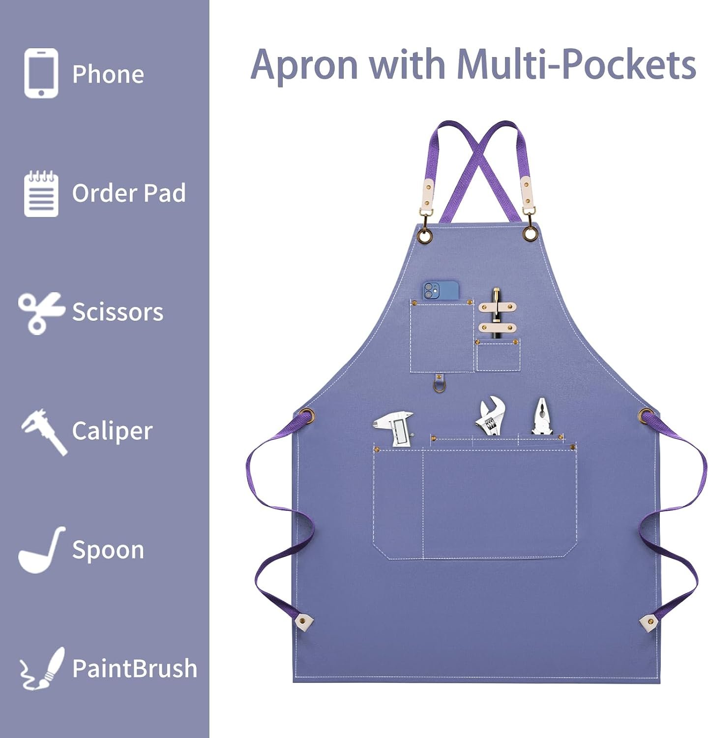 Dulabi Apron, Adjustable Chef Apron for Women and Men with Large Pockets, Cooking Kitchen Apron with Back Straps - Image 4