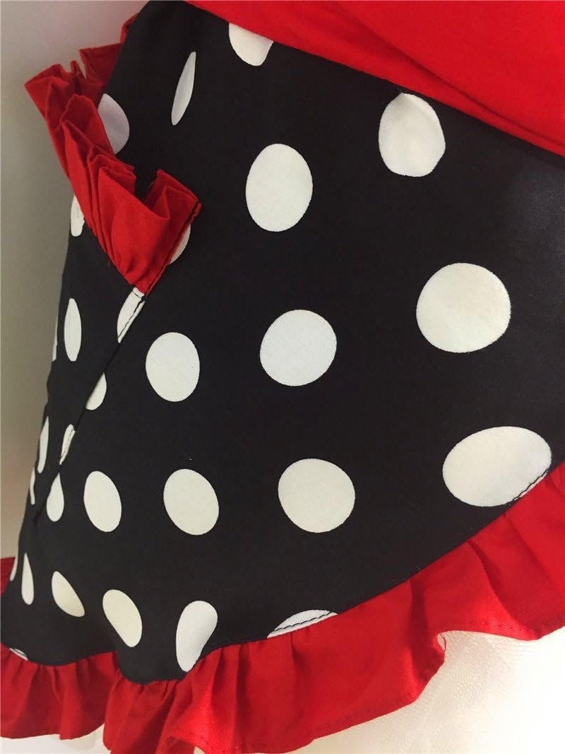 Hyzrz Cute Apron Retro Black Polka Dot Retro Ruffle Side Vintage Cooking Aprons with Pockets for Women Girls (Side Red) - Image 8
