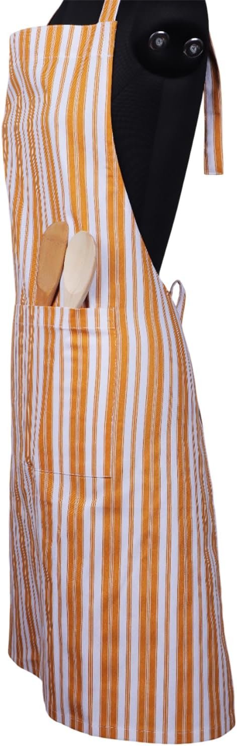 AMOUR INFINI Cotton Aprons for Women with Pockets Adjustable Strap and Waist Ties Reusable Printed Aprons for Baking, Cooking, Gardening (27.5 x 33 Inches - Yellow) - Image 3