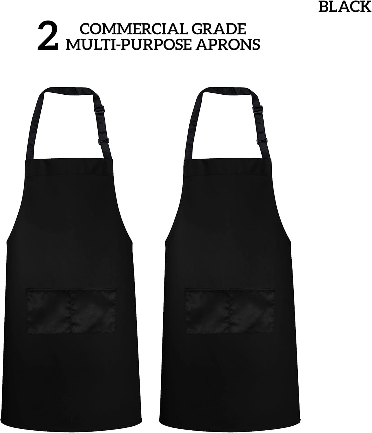 GREEN LIFESTYLE 2 Pack Chef Apron with Pockets – Grilling Aprons for Men, Waterproof Cooking Apron for BBQ, Work or Restaurant Use, Kitchen Aprons for Women with Pockets – Black - Image 3