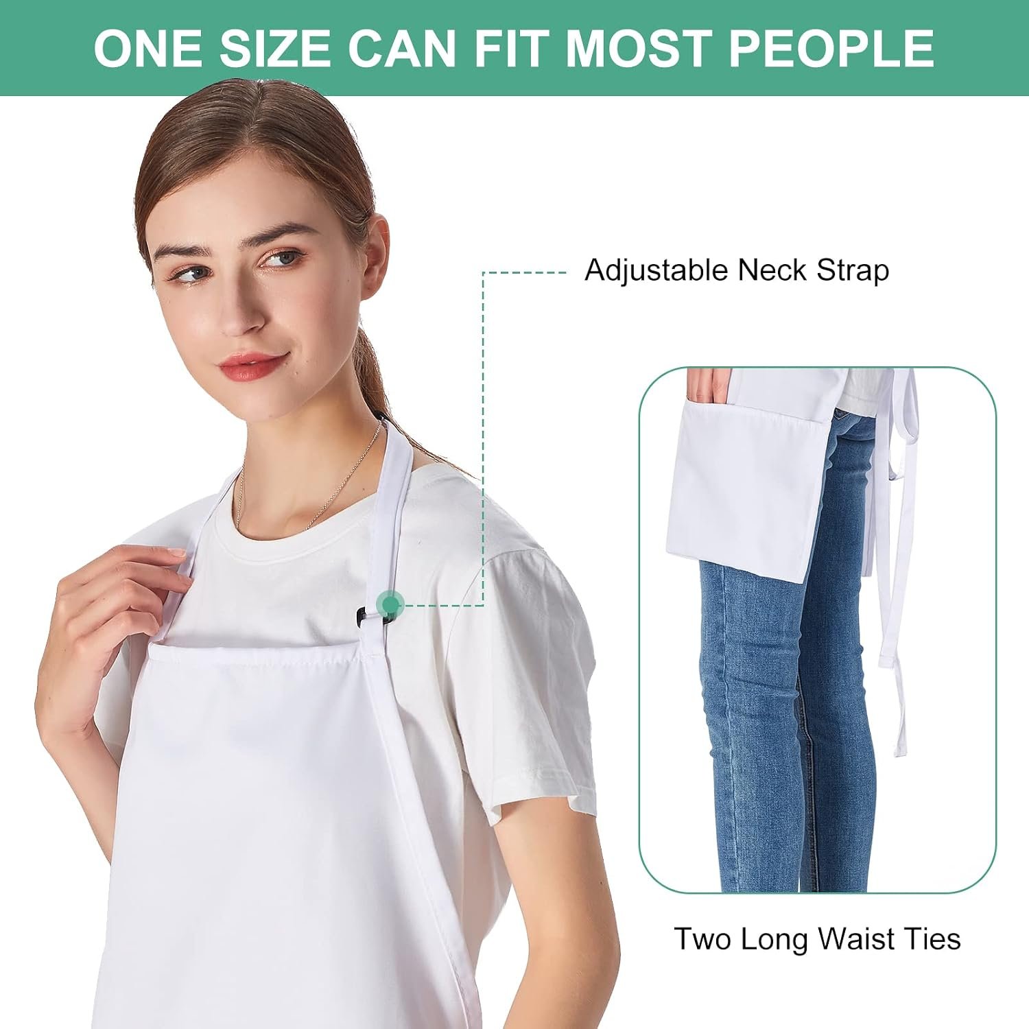 Jubatus 2 Pack 3 Pockets Adjustable Bib Apron Chef Kitchen Cooking Aprons for Women Men, White - Image 5