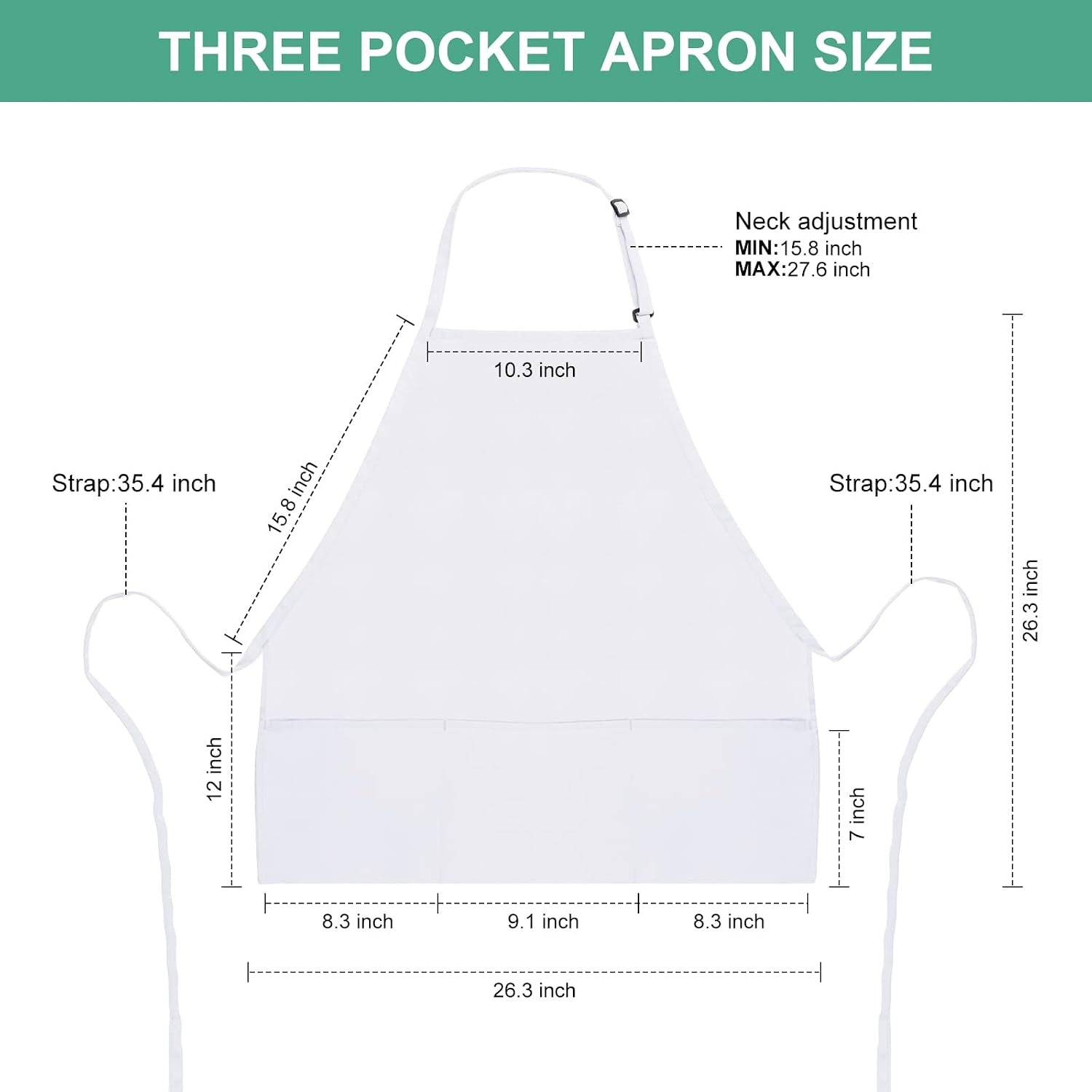 Jubatus 2 Pack 3 Pockets Adjustable Bib Apron Chef Kitchen Cooking Aprons for Women Men, White - Image 6