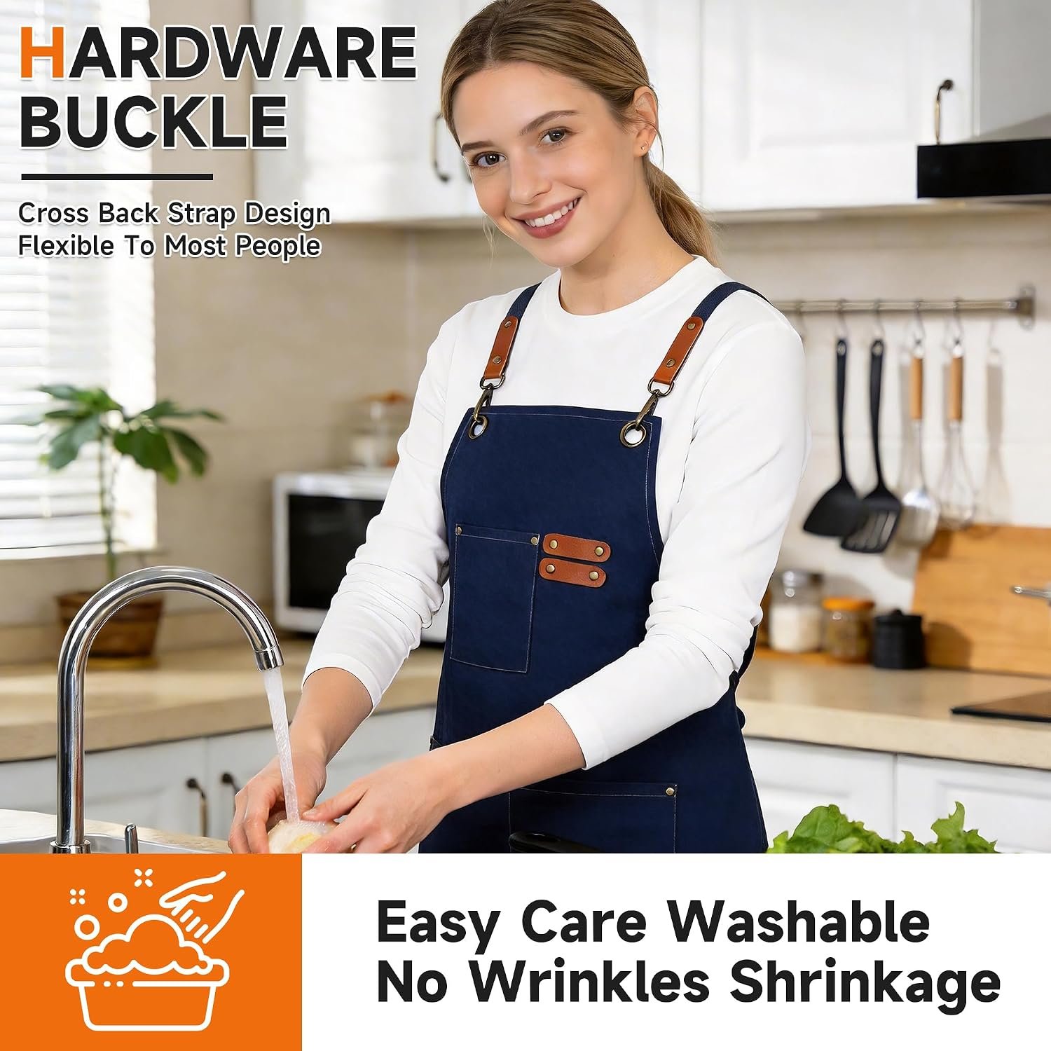 Chef Aprons For Men,Adjustable Cross Back Canvas Aprons with Pockets,Wear-Resisting For Kitchen BBQ Baking Gardening - Image 5