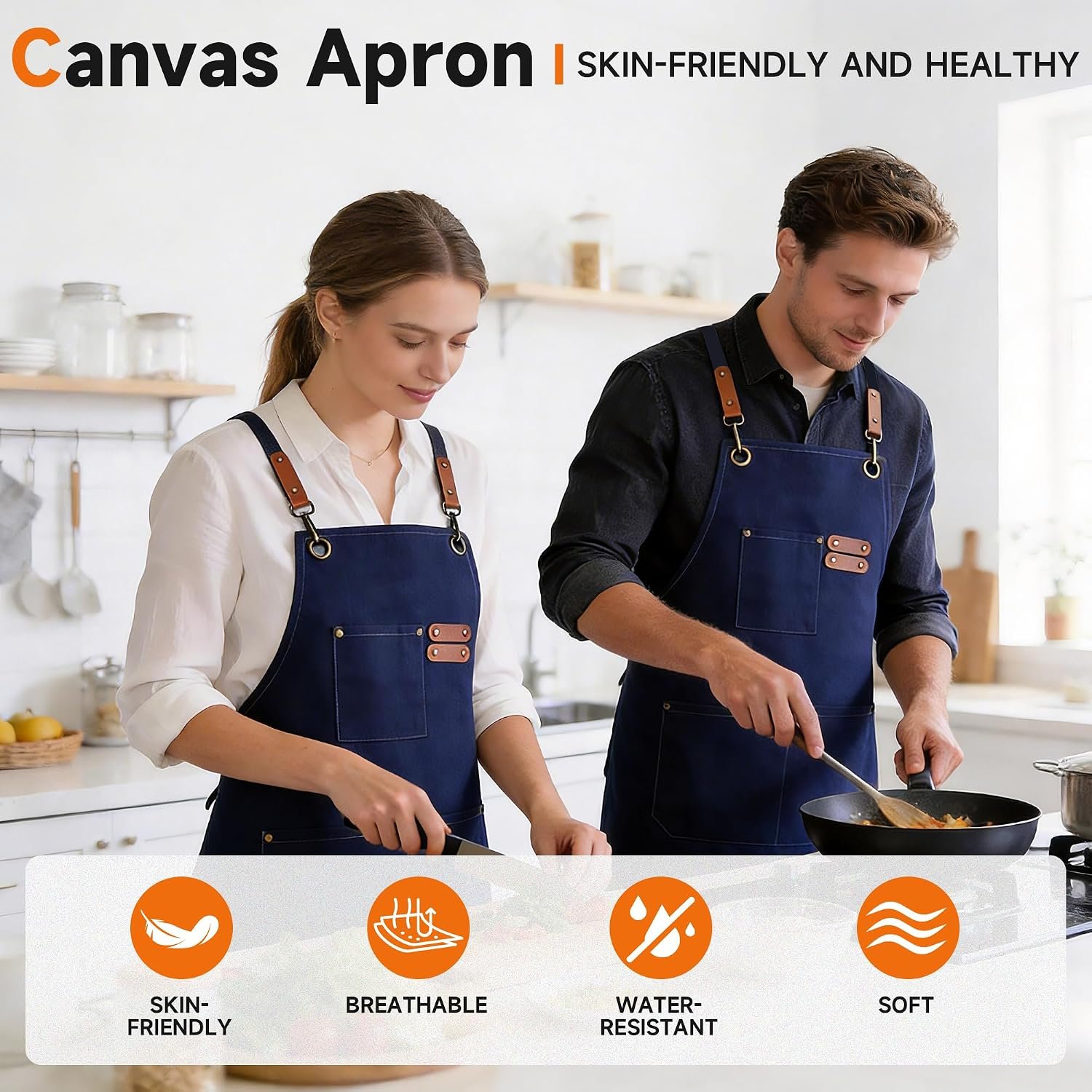 Chef Aprons For Men,Adjustable Cross Back Canvas Aprons with Pockets,Wear-Resisting For Kitchen BBQ Baking Gardening - Image 6