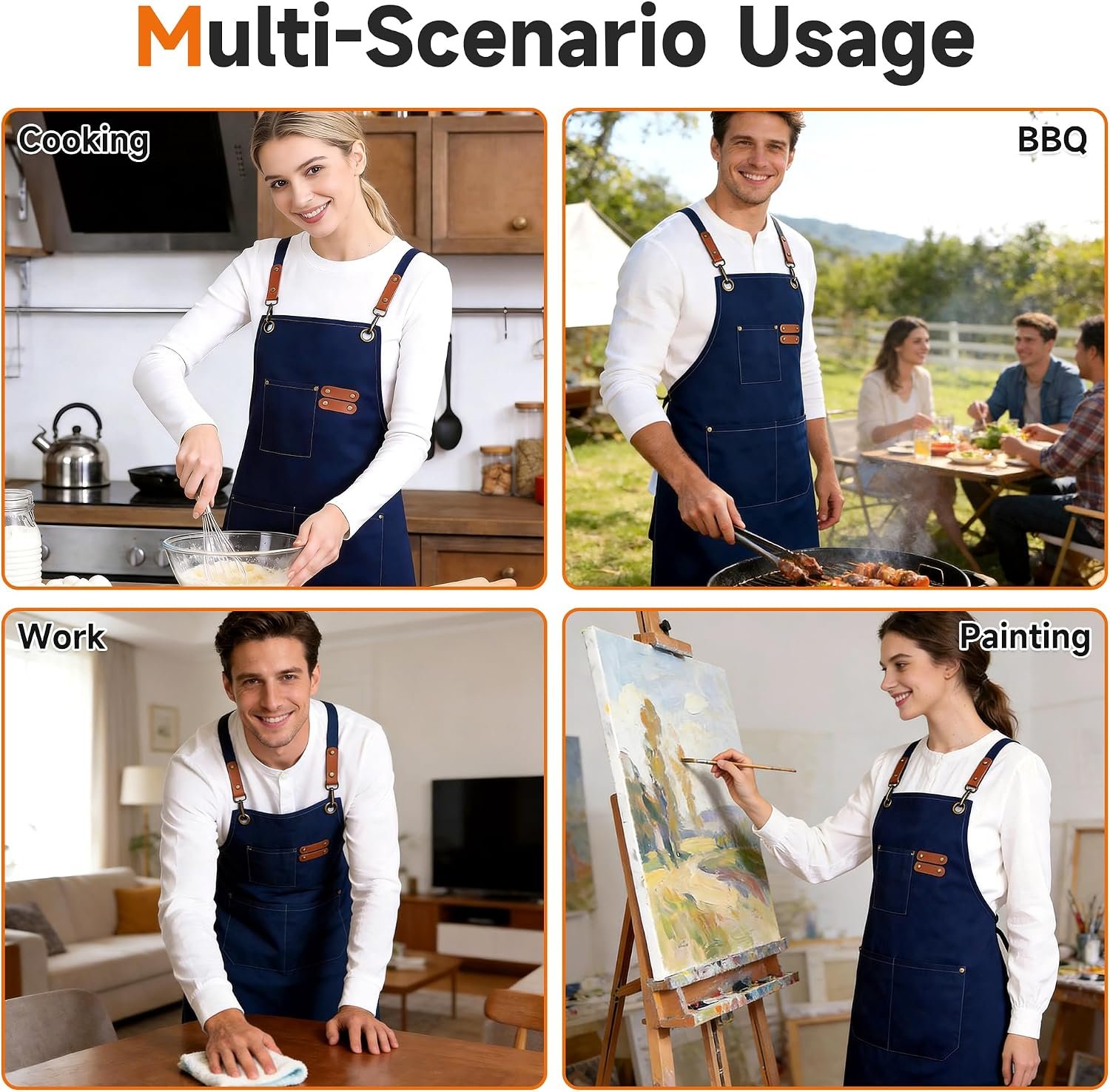 Chef Aprons For Men,Adjustable Cross Back Canvas Aprons with Pockets,Wear-Resisting For Kitchen BBQ Baking Gardening - Image 7