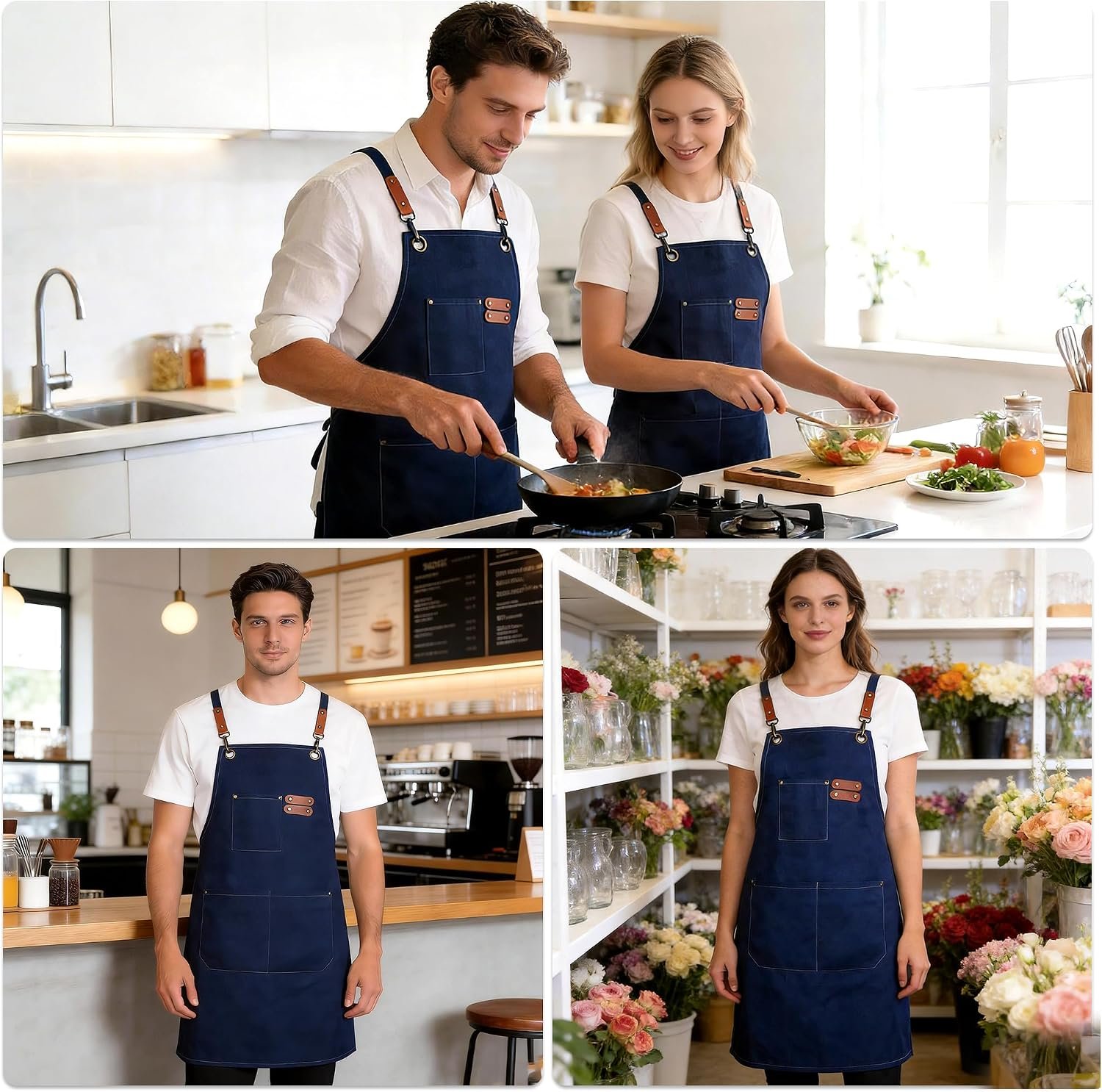 Chef Aprons For Men,Adjustable Cross Back Canvas Aprons with Pockets,Wear-Resisting For Kitchen BBQ Baking Gardening - Image 8