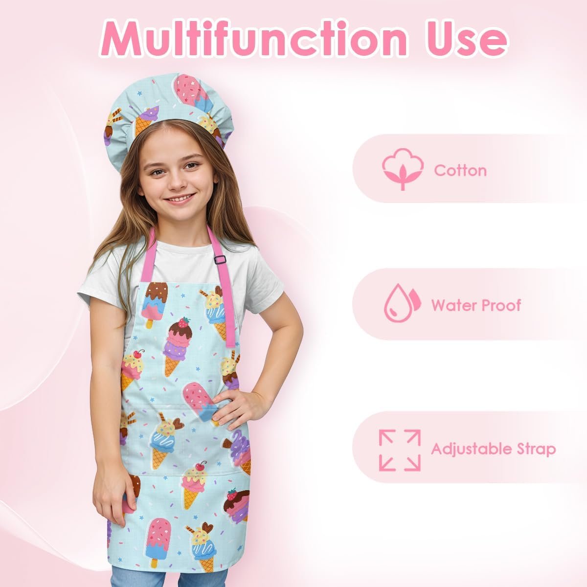 SANDJEST Kids Apron with Chefs Hat Set, Kitchen Apron Gifts - Image 2