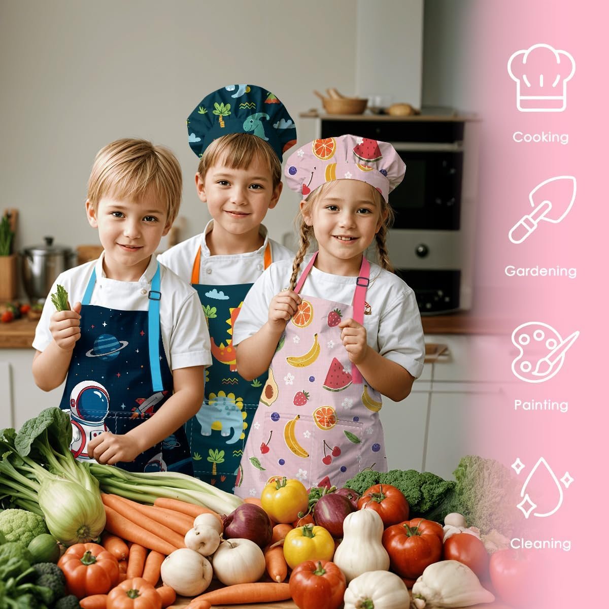 SANDJEST Kids Apron with Chefs Hat Set, Kitchen Apron Gifts - Image 5