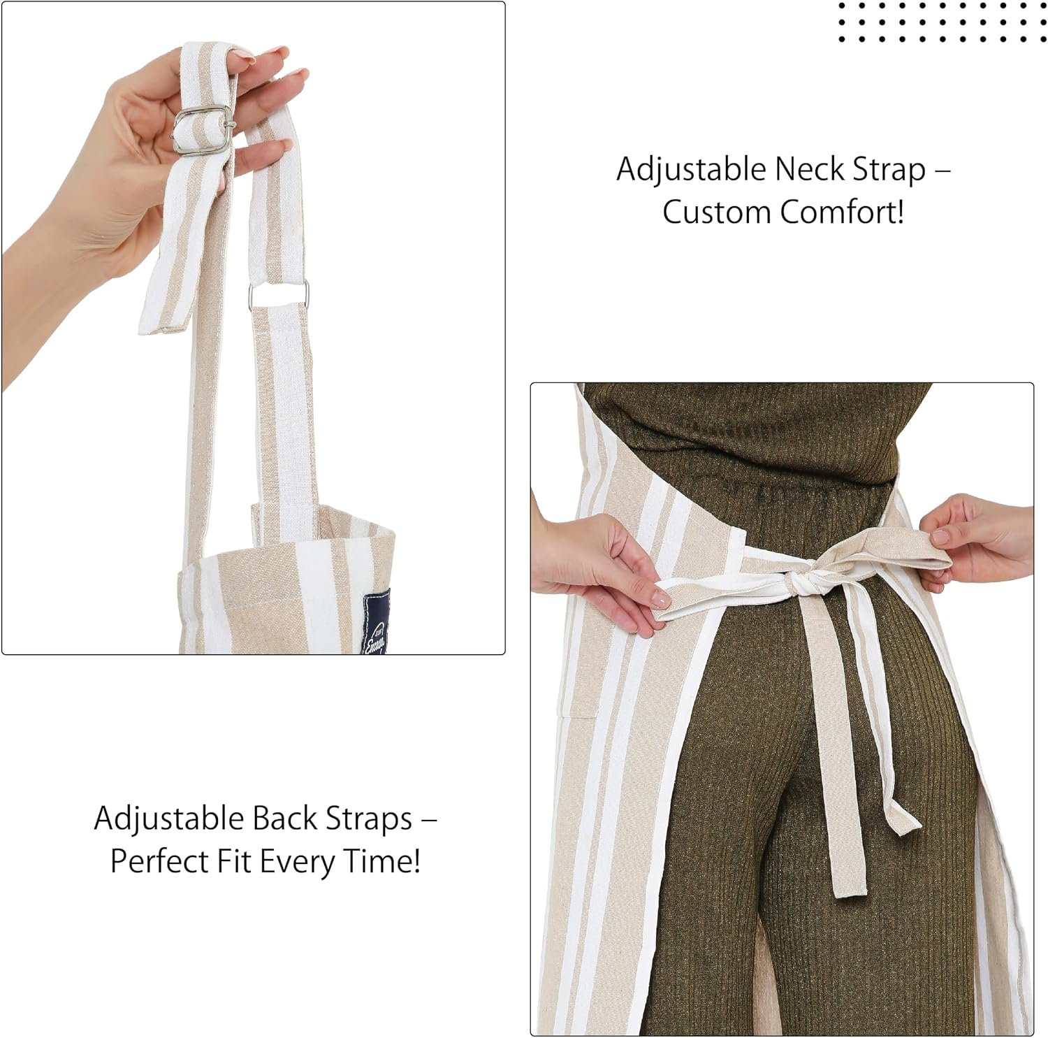 Encasa XO Cotton Kitchen Aprons for Women & Men with Pocket & Towel Loop, Adjustable Neck & Back Strap for Cooking, Baking - Image 3