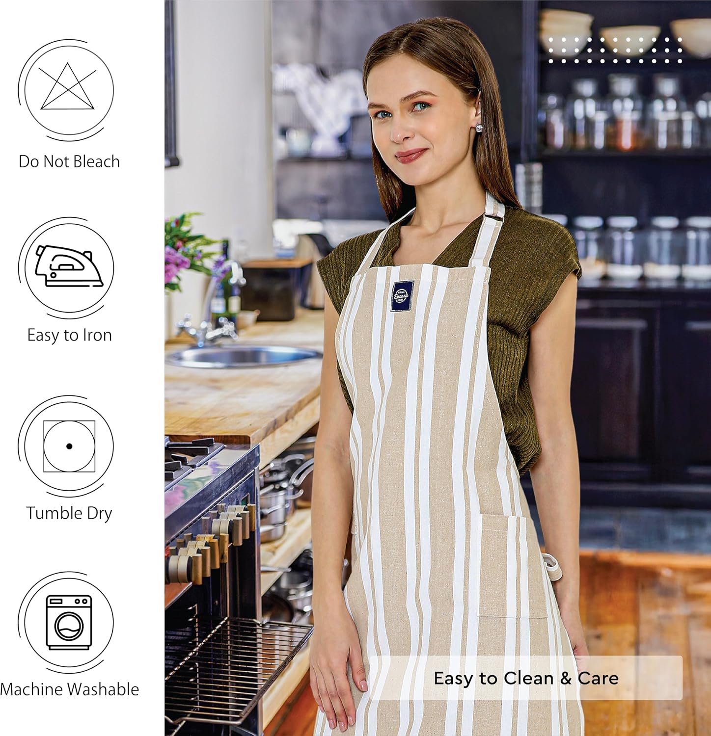 Encasa XO Cotton Kitchen Aprons for Women & Men with Pocket & Towel Loop, Adjustable Neck & Back Strap for Cooking, Baking - Image 6