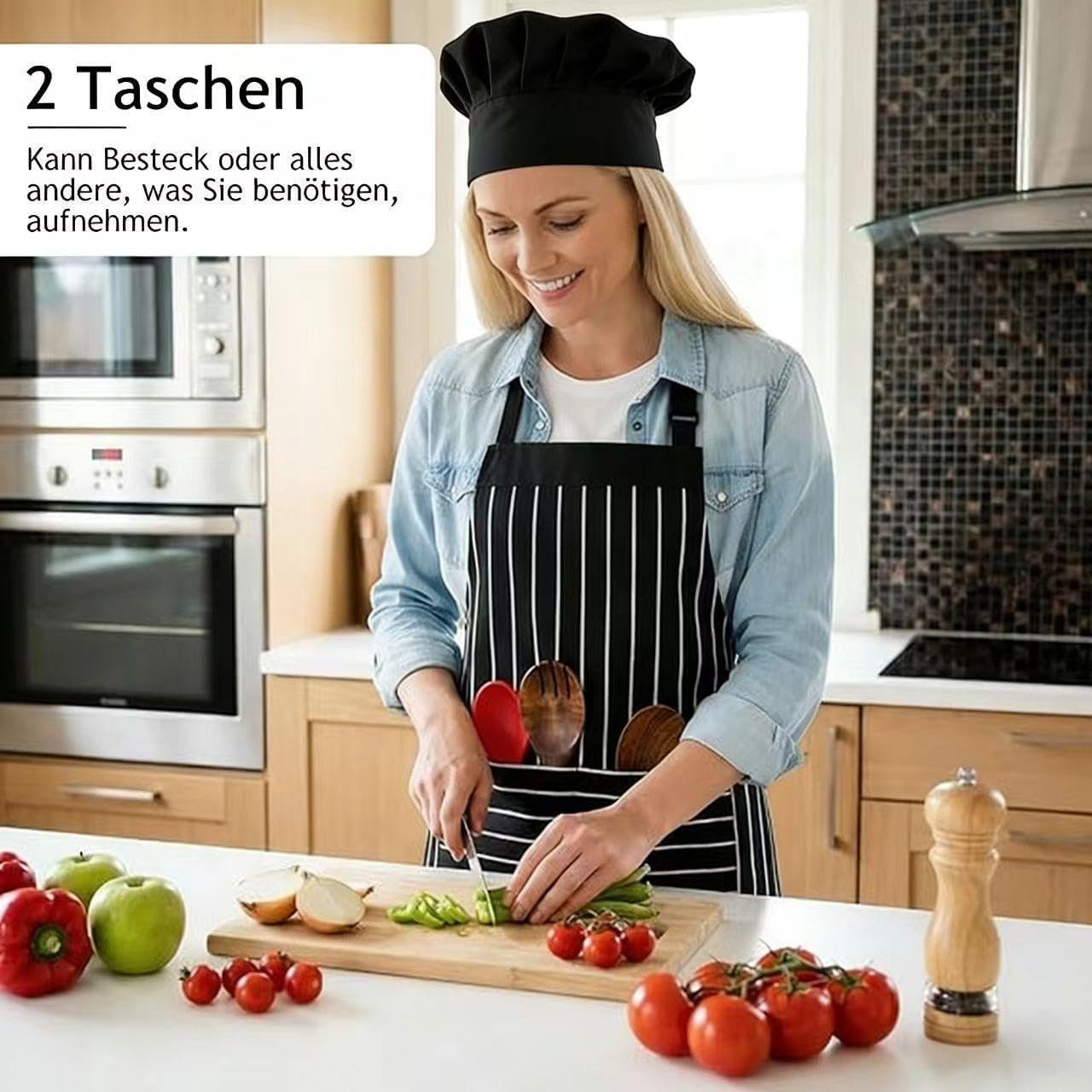 2Pack Chef Apron and Hat set,Adjustable Kitchen Cooking Apron Waterproof Bib apron Baker Costume for men Women - Image 4