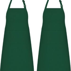 NLUS 2 Pack Kitchen Aprons with 2 Pockets for Women Men, Chef Aprons for Baking BBQ Cooking, Green
