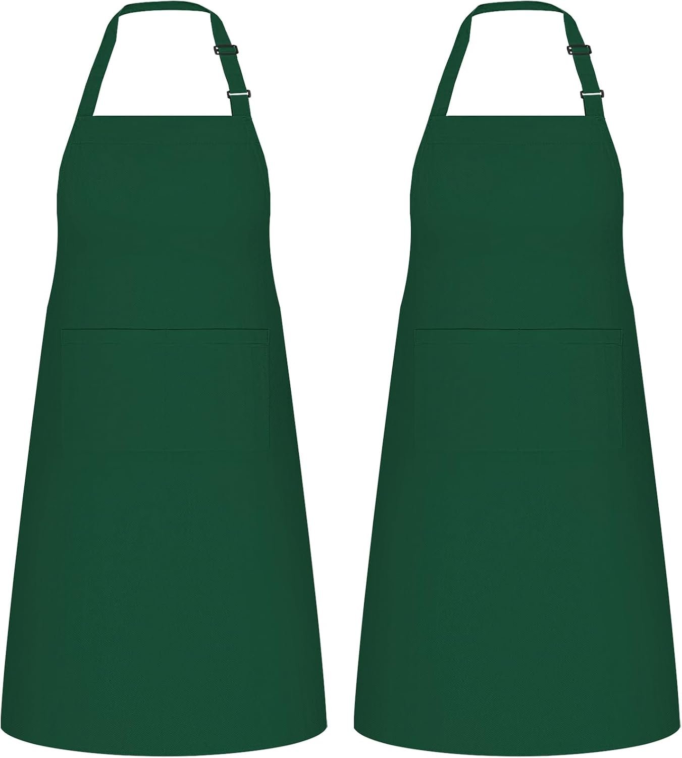 NLUS 2 Pack Kitchen Aprons with 2 Pockets for Women Men, Chef Aprons for Baking BBQ Cooking, Green