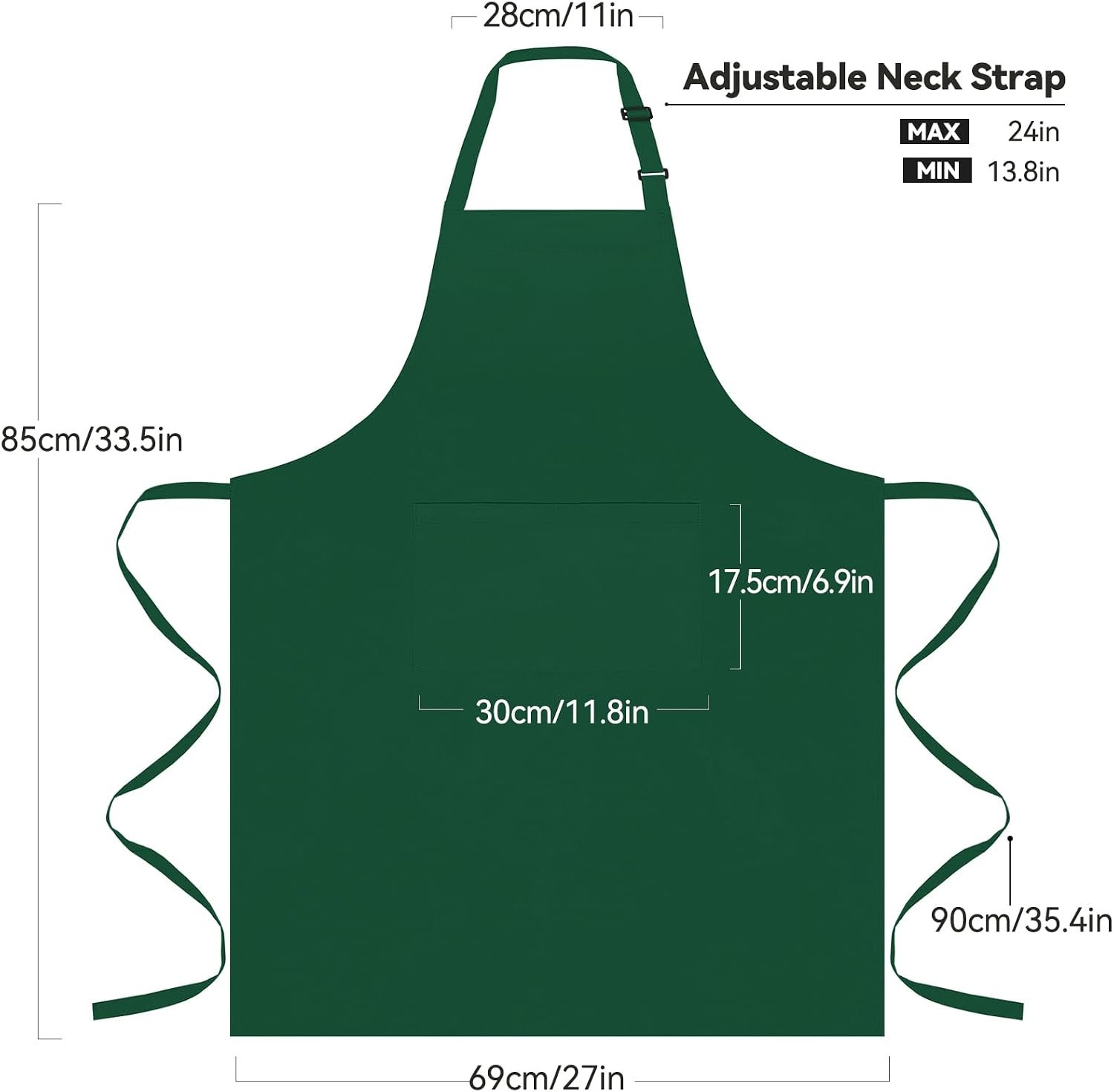 NLUS 2 Pack Kitchen Aprons with 2 Pockets for Women Men, Chef Aprons for Baking BBQ Cooking, Green - Image 3