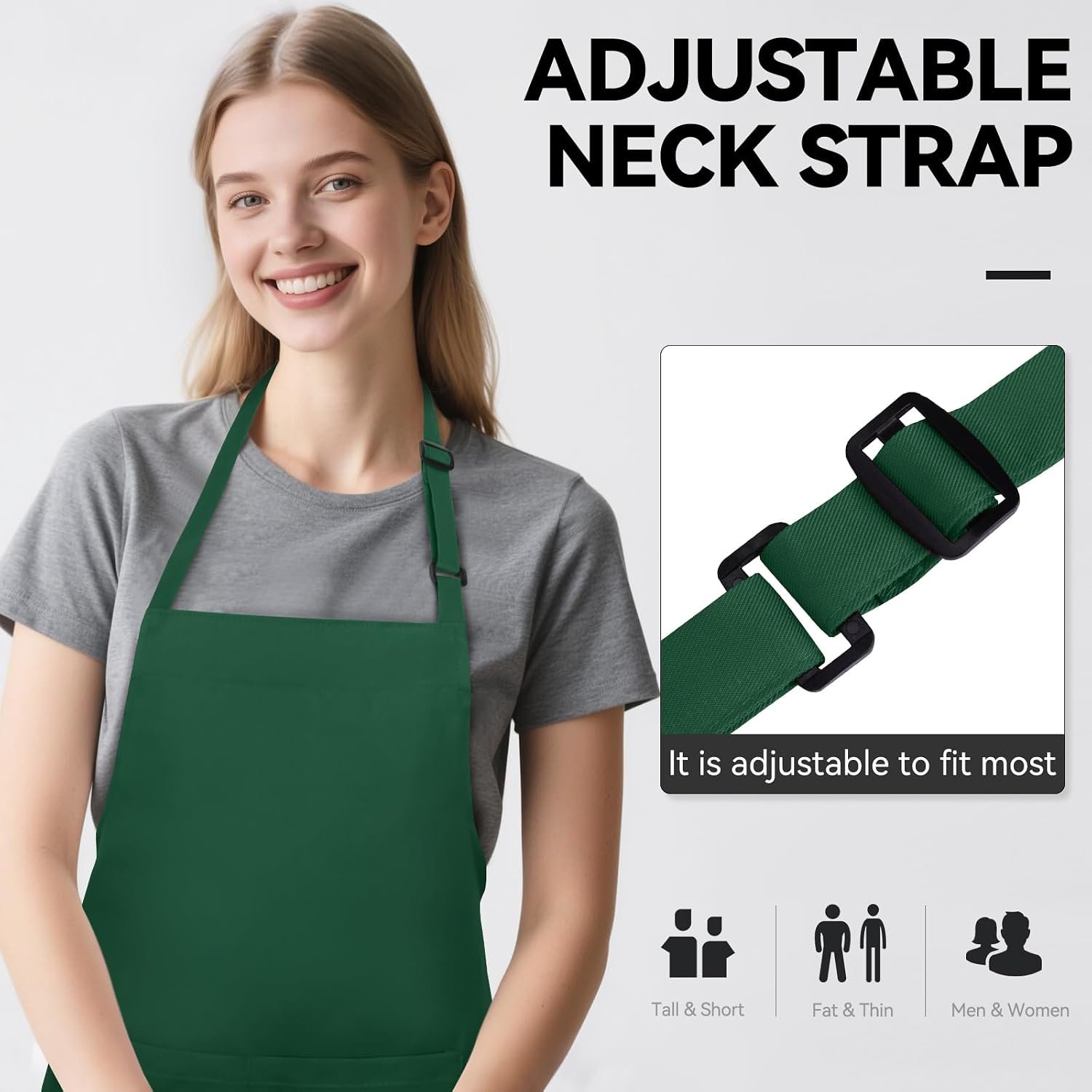 NLUS 2 Pack Kitchen Aprons with 2 Pockets for Women Men, Chef Aprons for Baking BBQ Cooking, Green - Image 4