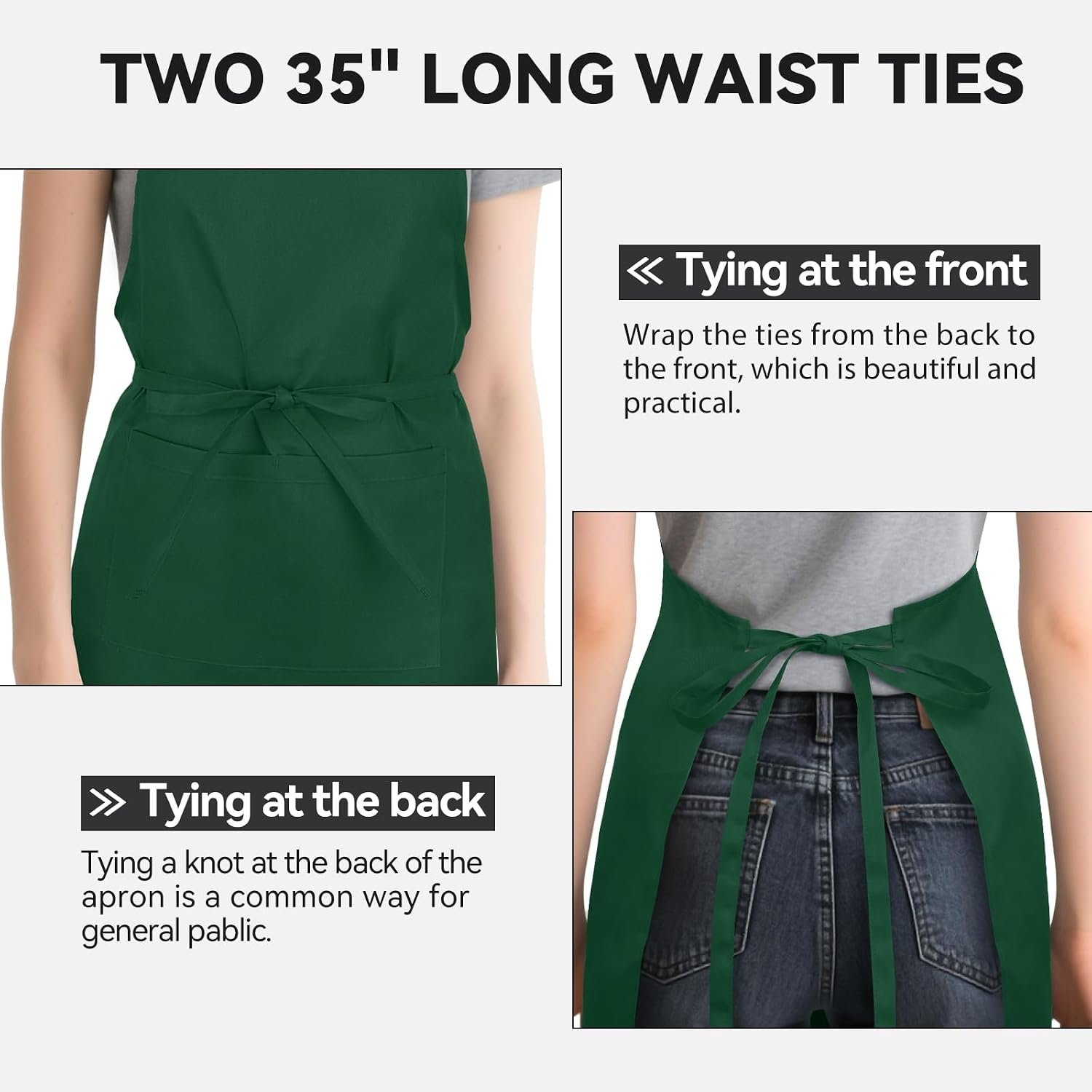 NLUS 2 Pack Kitchen Aprons with 2 Pockets for Women Men, Chef Aprons for Baking BBQ Cooking, Green - Image 5