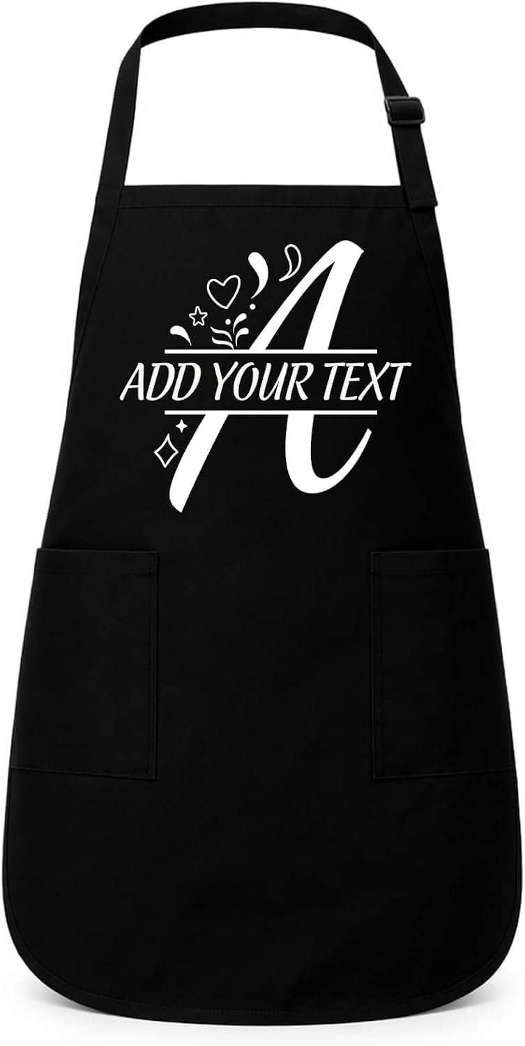 Custom Initial Monogram Apron for Women Men – Personalized Letter Cooking Kitchen Apron with Name