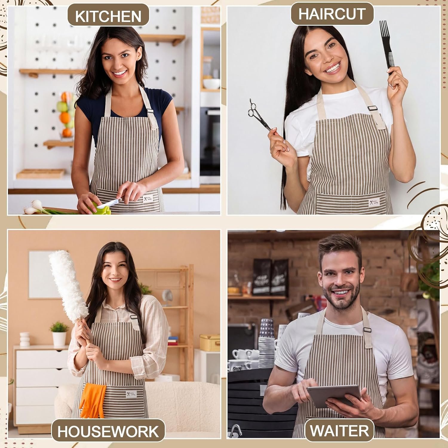 Janmercy 24 Pcs Aprons for Women Men with 2 Pockets Linen Cooking Kitchen Apron Adjustable Bib Chef Apron Bulk Aprons Unisex - Image 7