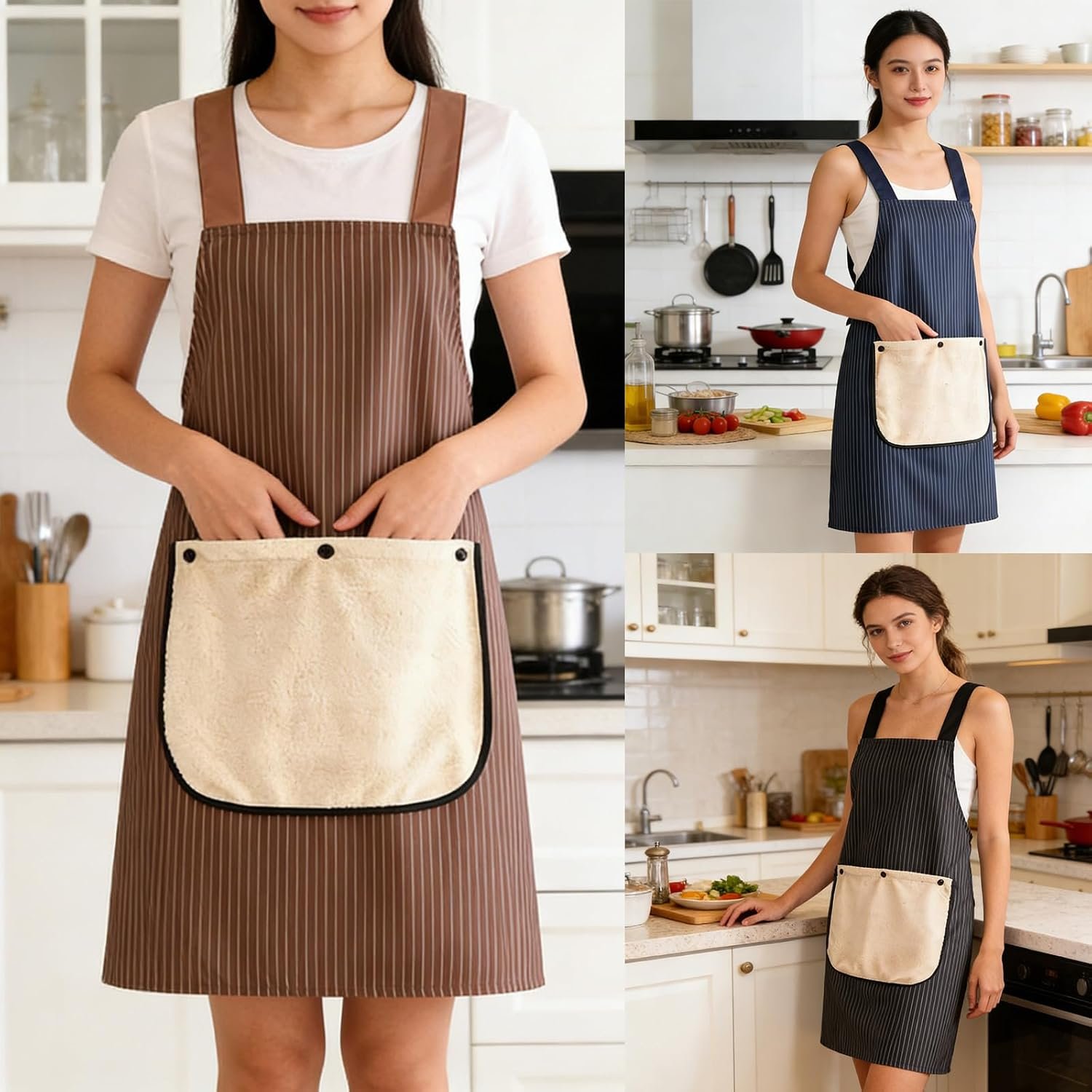Kitchen Cooking Apron with Towel Attached and Pockets Adjustable Water and Oil, Chefs for Women Mens Cooking - Image 5