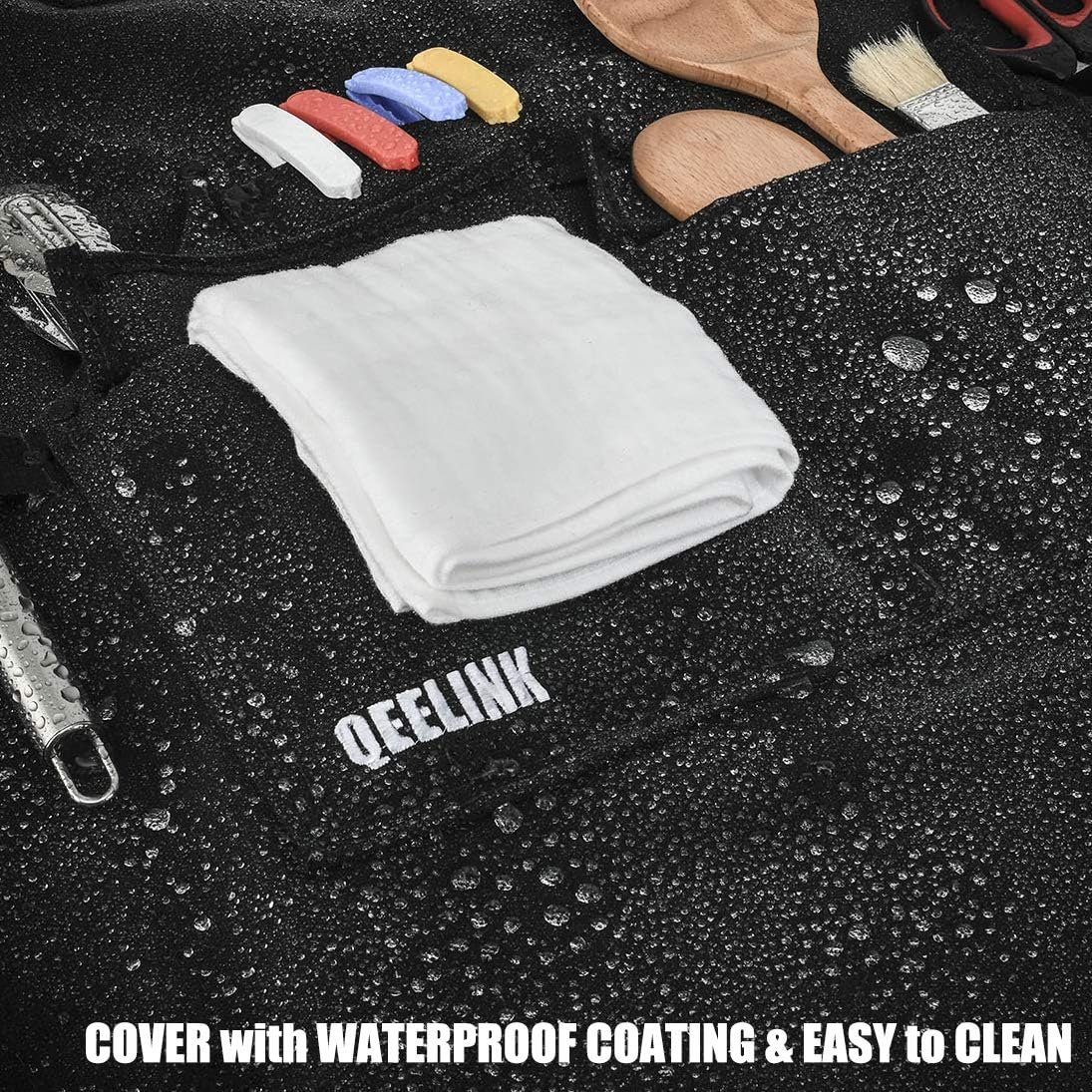 QeeLink Professional Grade Chef Apron for Kitchen, BBQ and Grill with 10 Tool Pockets - Water Resistant Canvas Apron with Quick Release Buckle, Adjustable M to XXXL for Men & Women, Black - Image 6