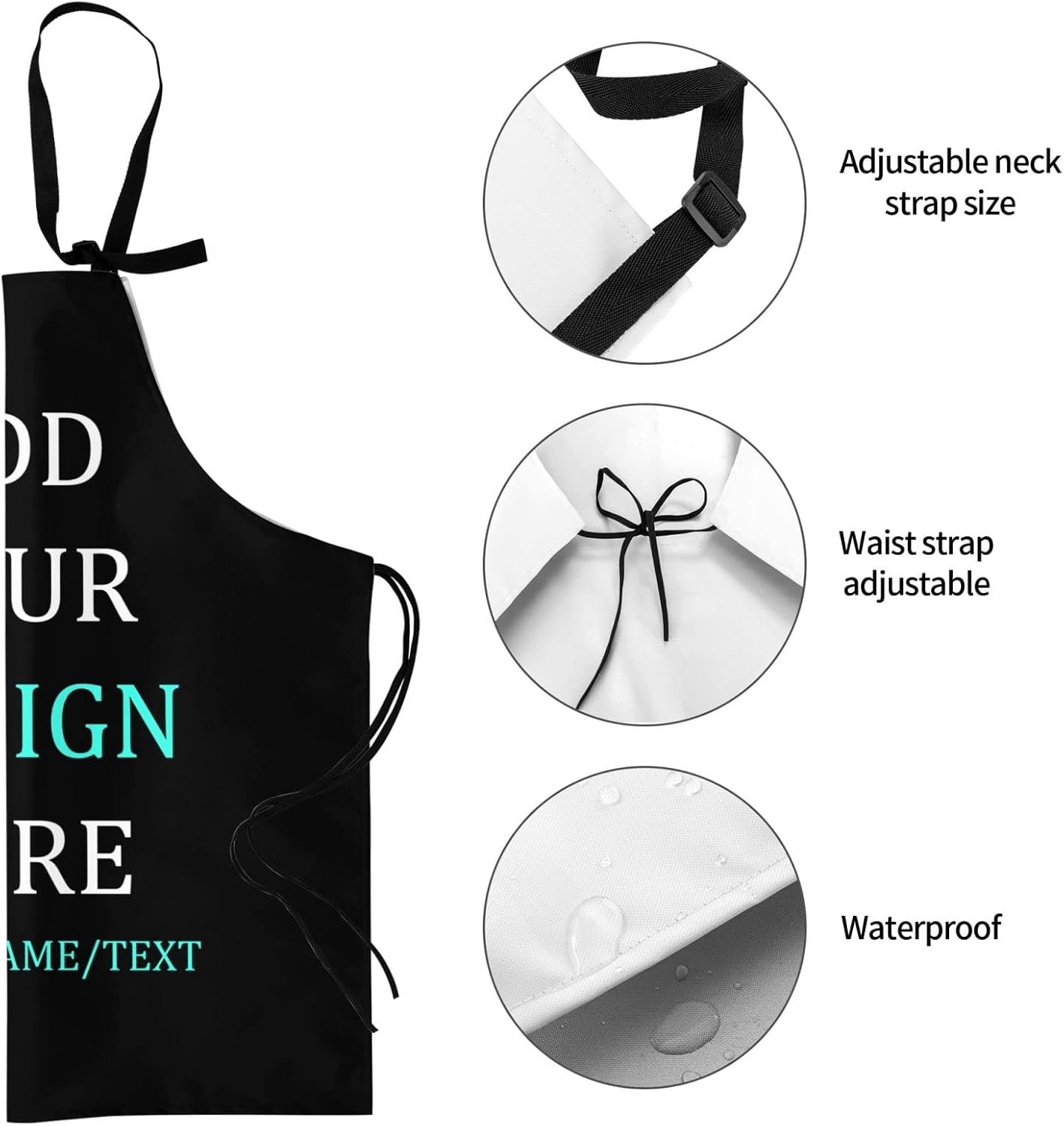 Personalized Apron for Women Custom Add Your Own Name Text Logo Photo Chef Kitchen Aprons Waterproof Cooking Adjustable Tie Apron Great Household Gifts for BBQ Grill Baking Unisex - Image 5