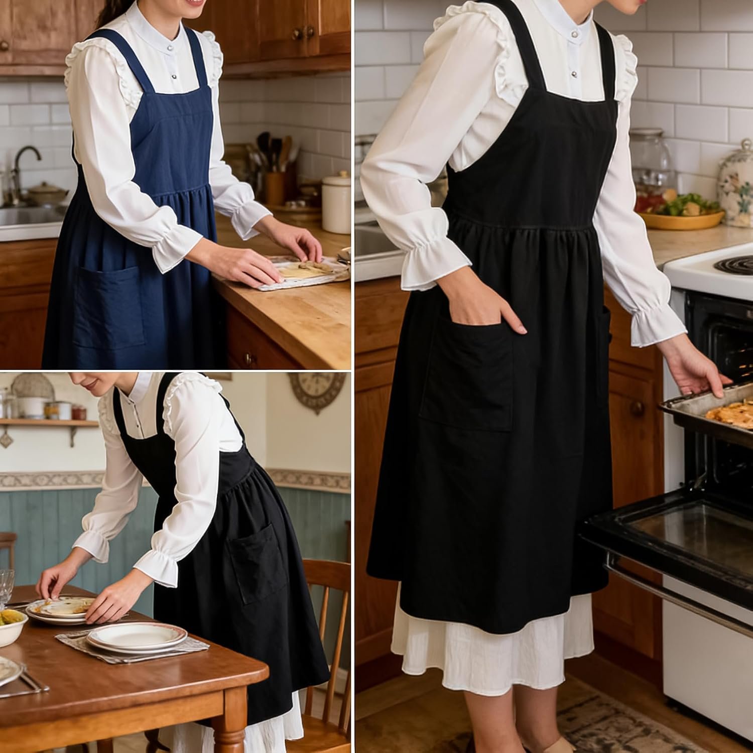 Uaussi Cotton Linen Apron Cross Back Work Apron for Women with Pockets Pinafore Dress X Cross Halter Apron for Chef Gardening - Image 4