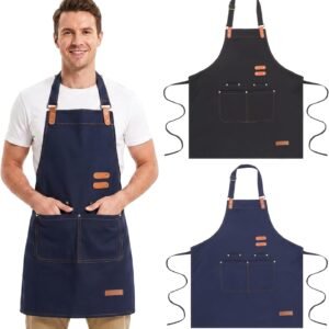 2 Pack Apron for Men Women Adjustable Cooking Kitchen Chef Aprons with 4 Pockets for Cooking Gardening