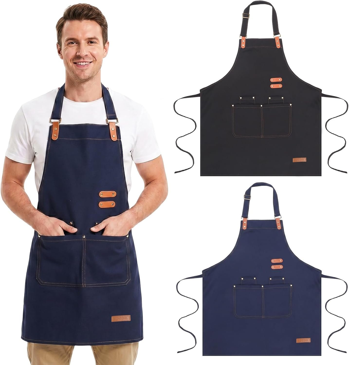 2 Pack Apron for Men Women Adjustable Cooking Kitchen Chef Aprons with 4 Pockets for Cooking Gardening