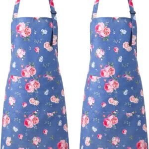 2 Pack Aprons for Women with Pocket Adjustable Aprons for Kitchen Cooking Gardening Apron Gifts for Birthday Mothers Day Salon